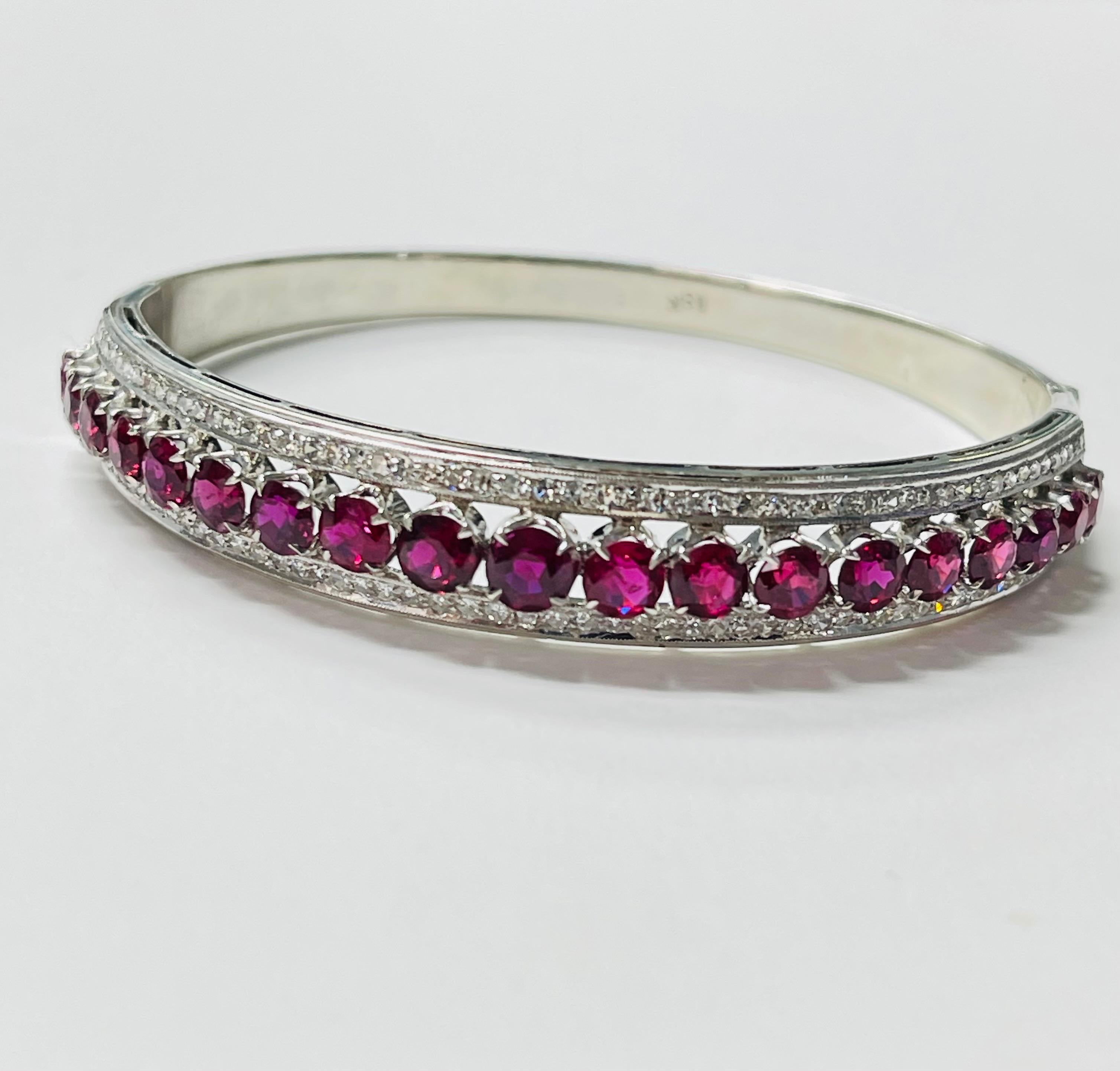 Women's or Men's Ruby And Diamond Bracelet In 18K White Gold. For Sale