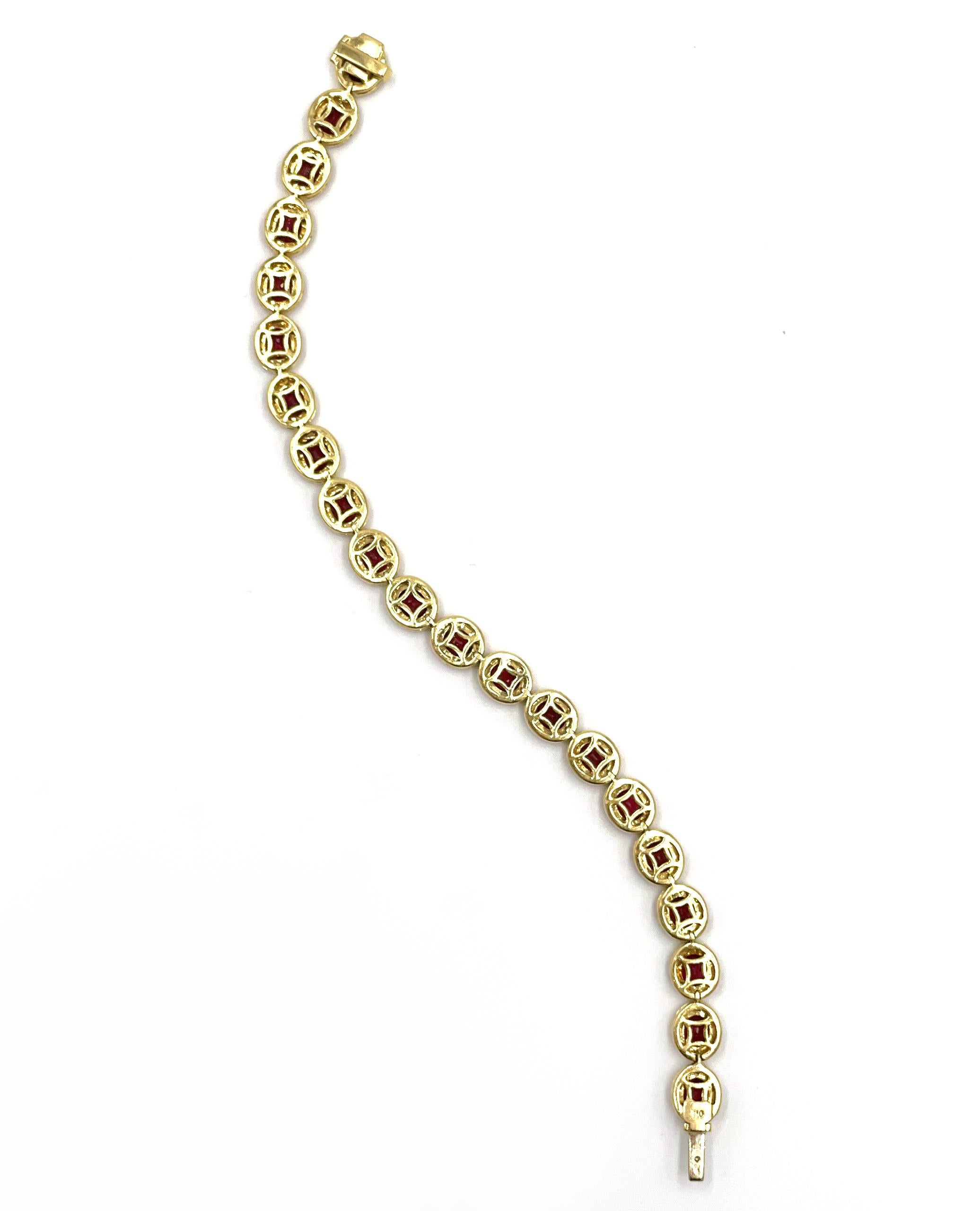 Women's Ruby and Diamond Bracelet Set in 18K Yellow Gold For Sale