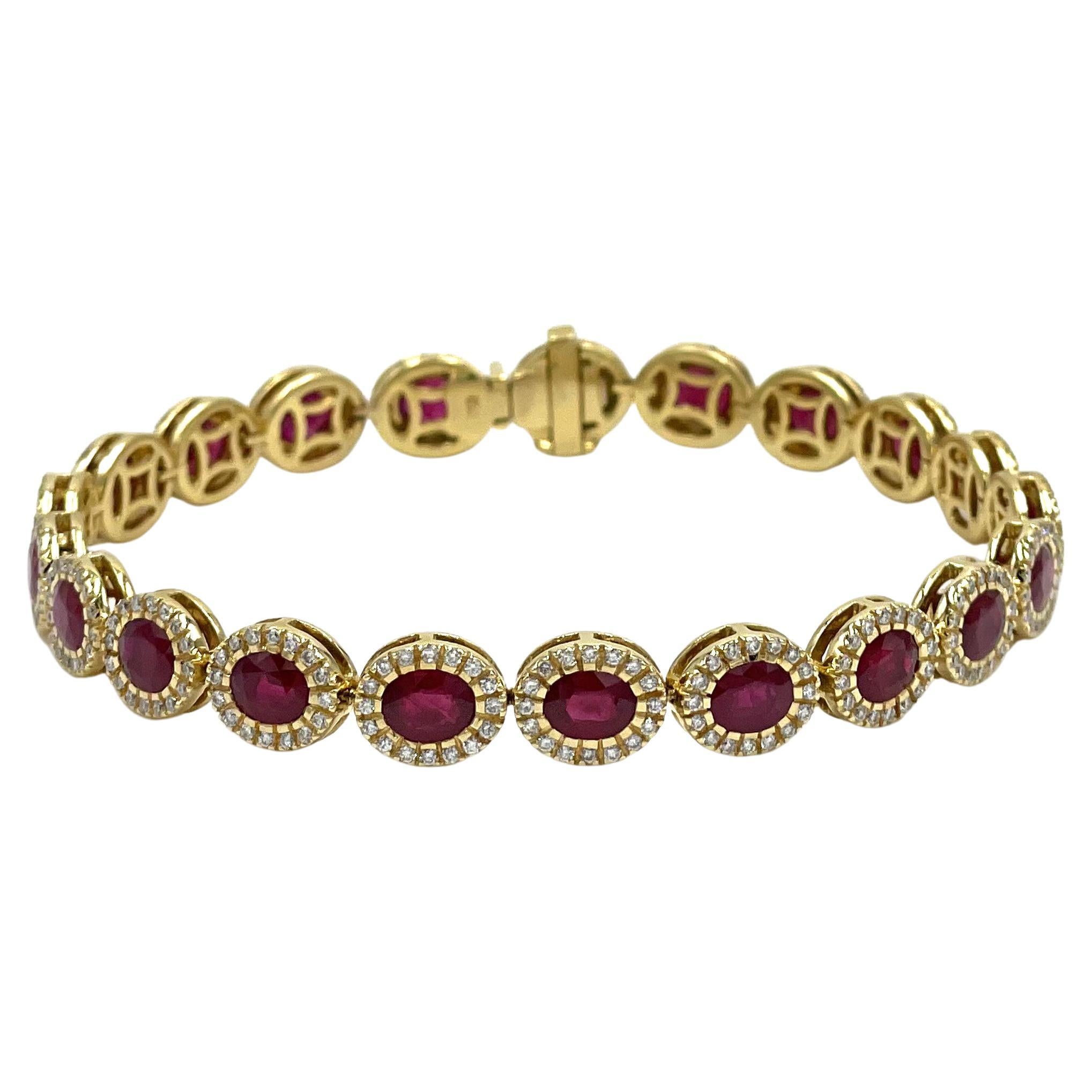 Ruby and Diamond Bracelet Set in 18K Yellow Gold For Sale