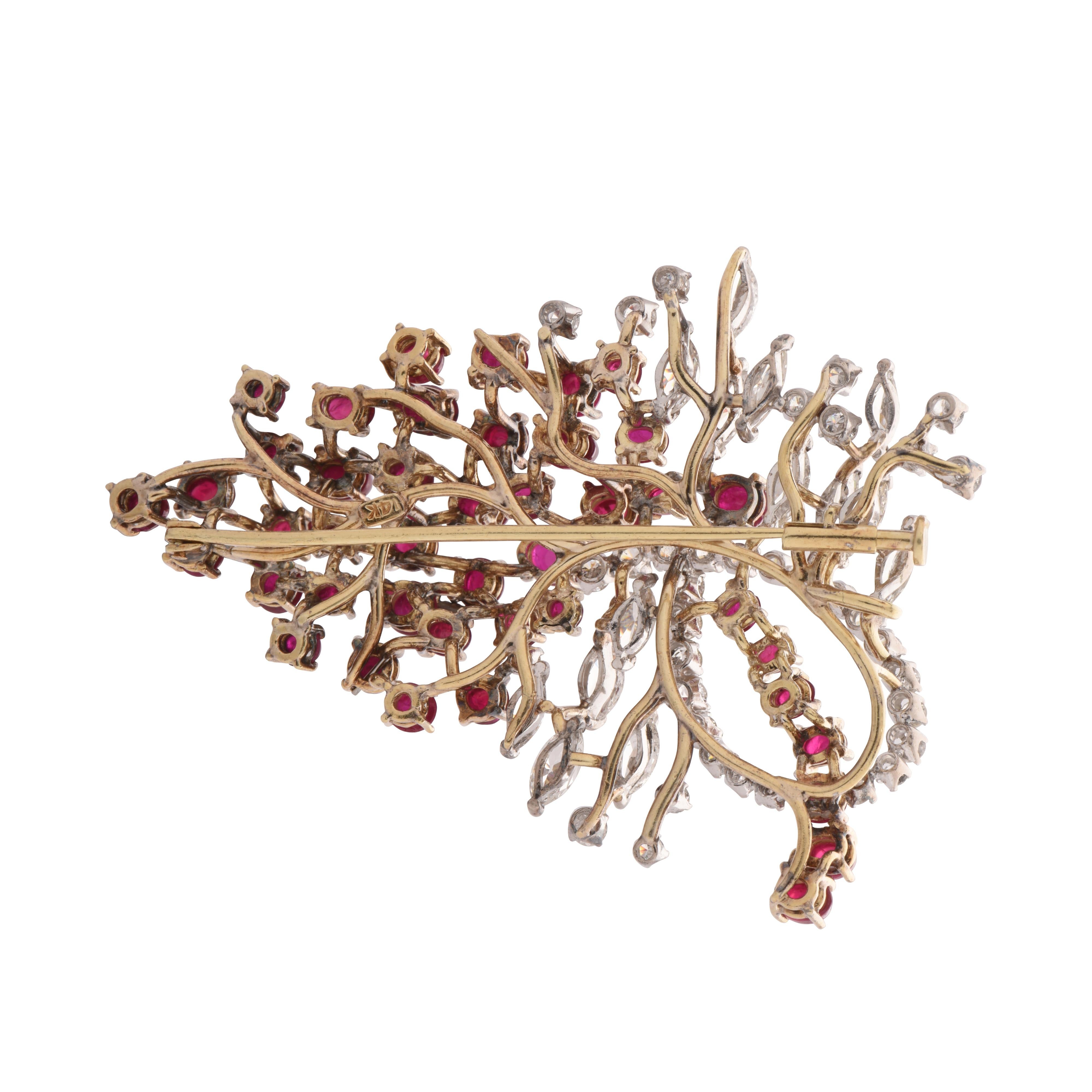 Women's or Men's Ruby and Diamond Brooch, circa 1970s
