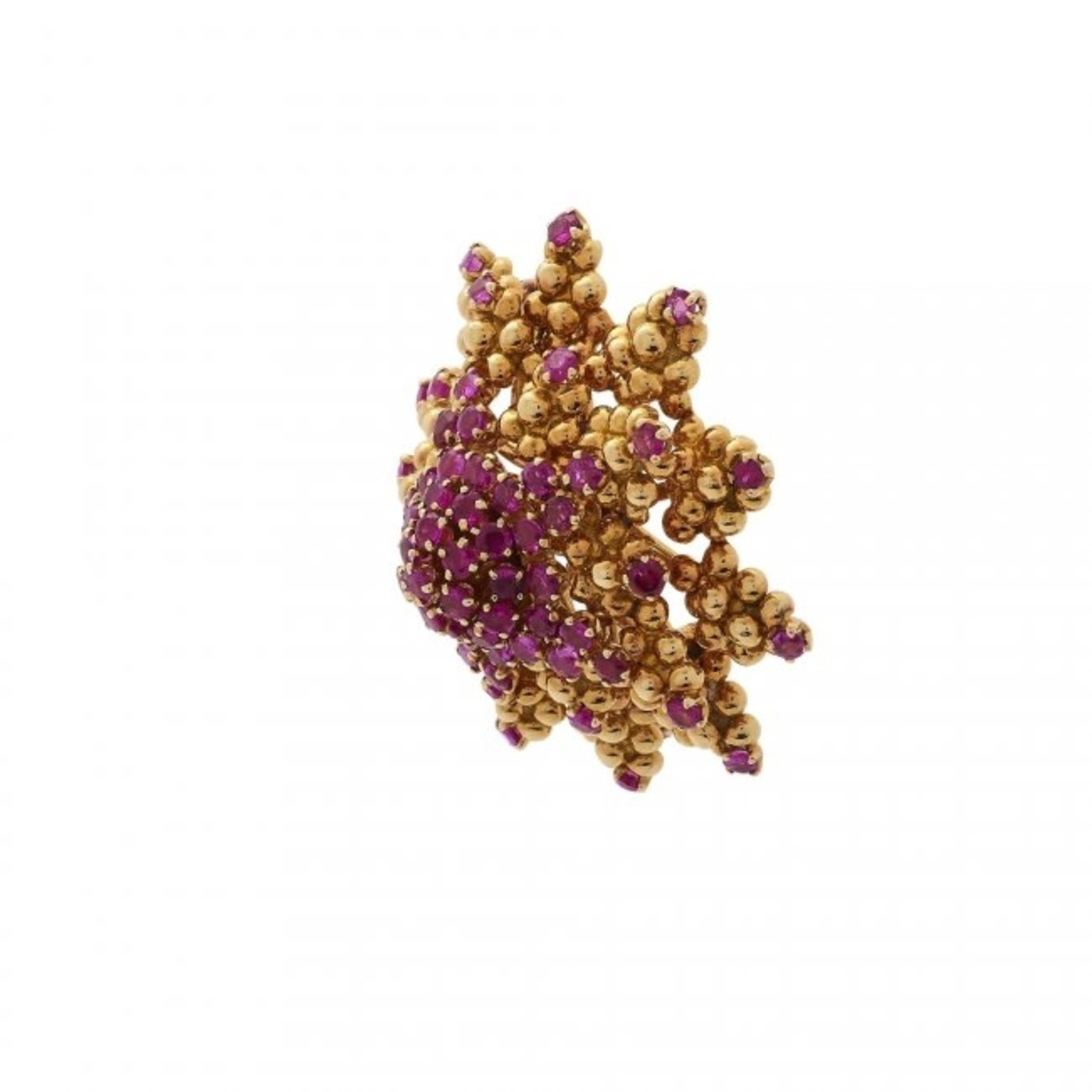 Ruby and Diamond Brooch, possibly  Tiffany & Co., 
Designed as a starfish, set with variously shaped rubies, weighing approximately 4.5 carat, mounted in 18 karat yellow gold, 1.78 inches