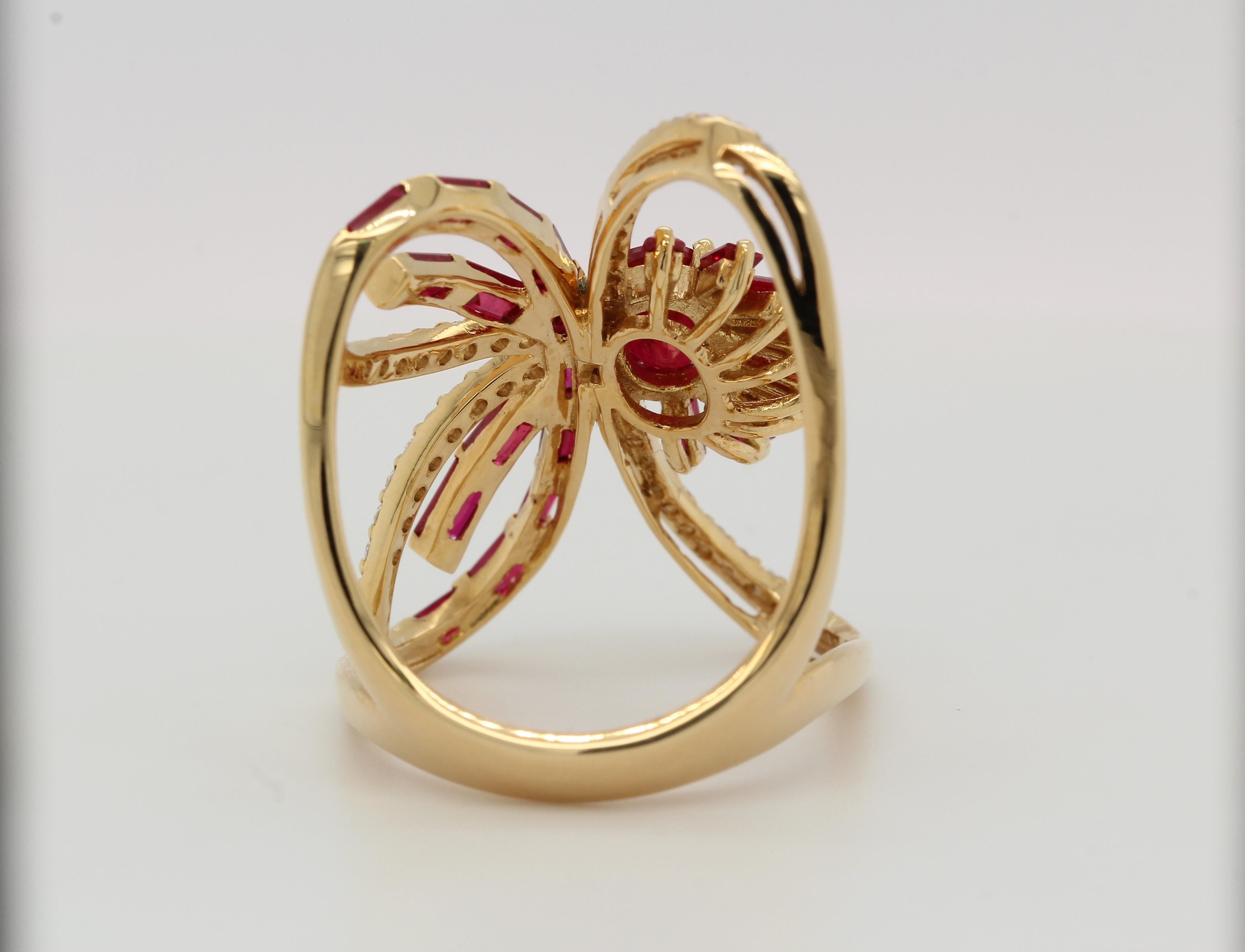 Ruby and Diamond Butterfly Ring in 18 Karat Gold 2