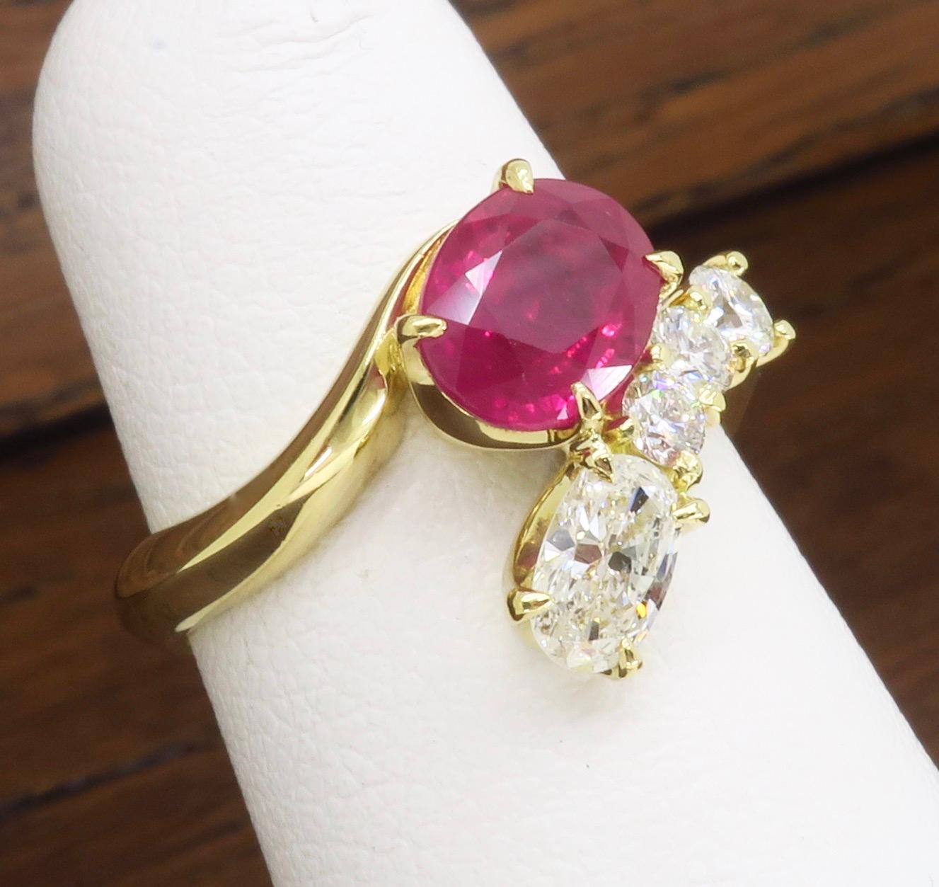 Ruby and Diamond Bypass Ring In New Condition In Webster, NY