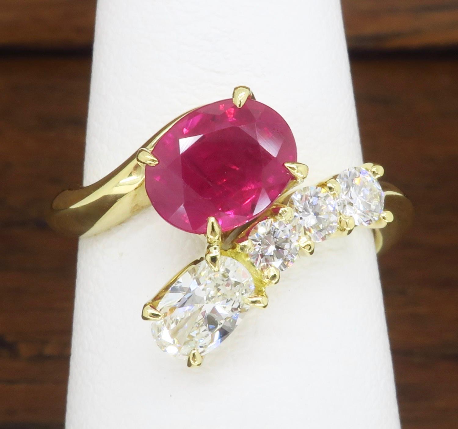 Women's or Men's Ruby and Diamond Bypass Ring