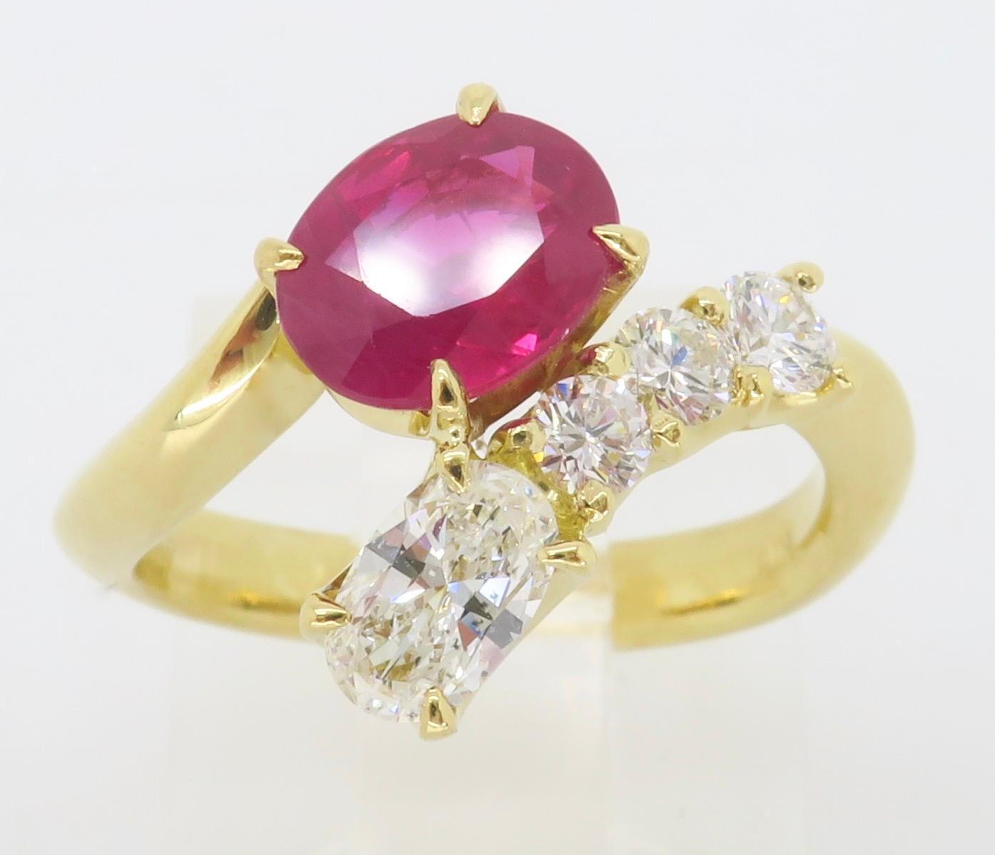 Ruby and Diamond Bypass Ring 3