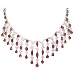 Ruby and Diamond Cascade Necklace and Earring Set