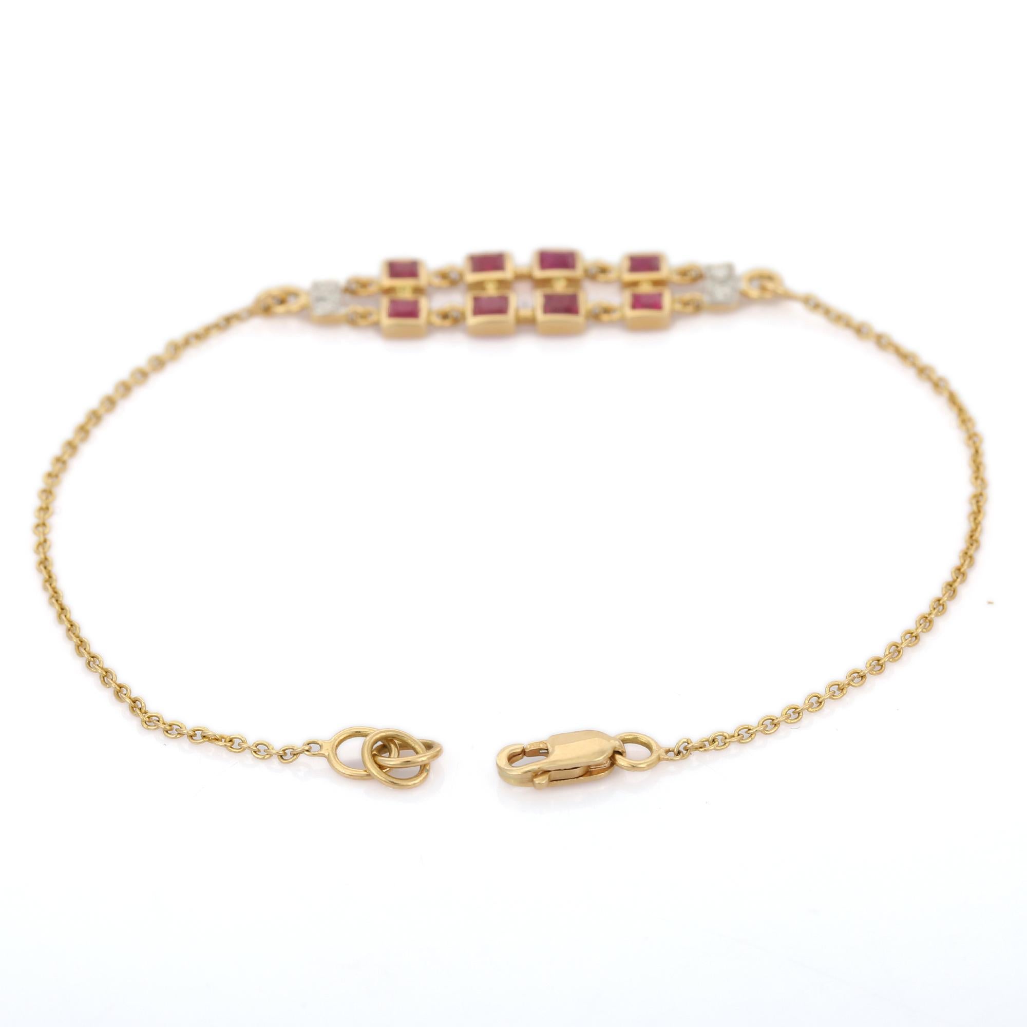 Ruby and Diamond Chain Bracelet in 18K Yellow Gold In New Condition For Sale In Houston, TX