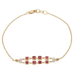 Ruby and Diamond Chain Bracelet in 18K Yellow Gold