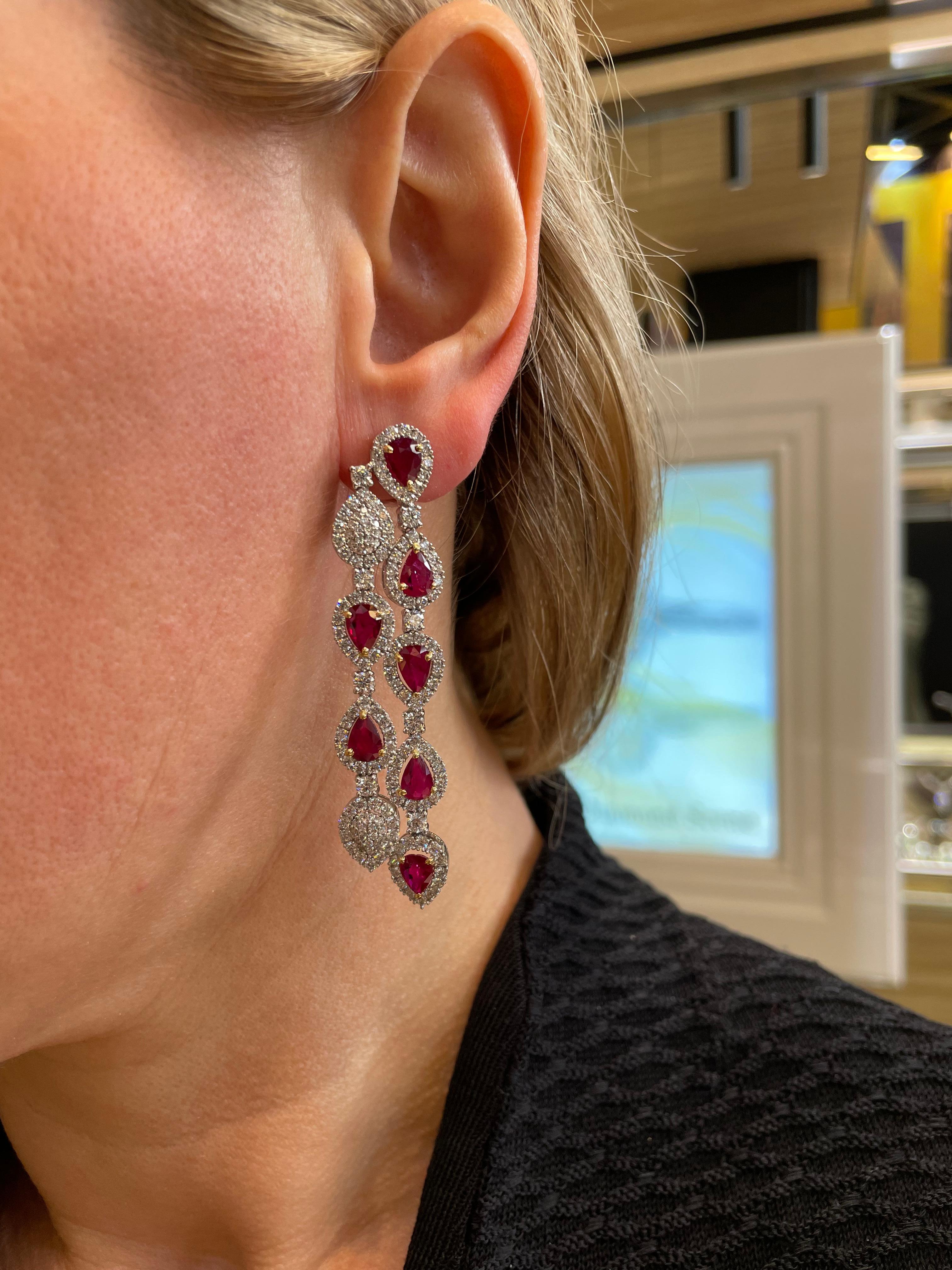 Ruby and Diamond Chandelier Drop Earrings For Sale 5