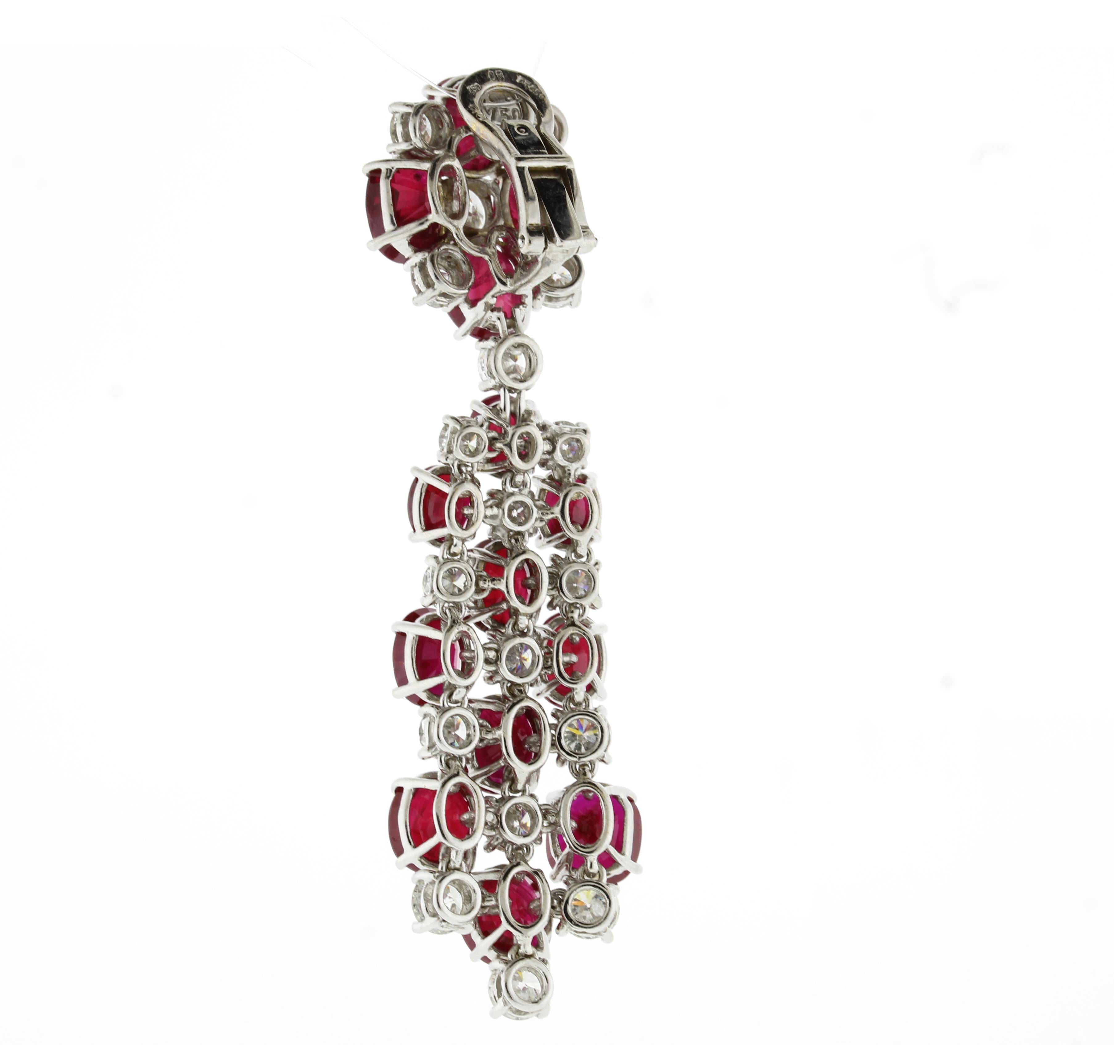 Oval Cut Burma A.G.L Certified Ruby and Diamond Chandelier Drop  Earrings For Sale