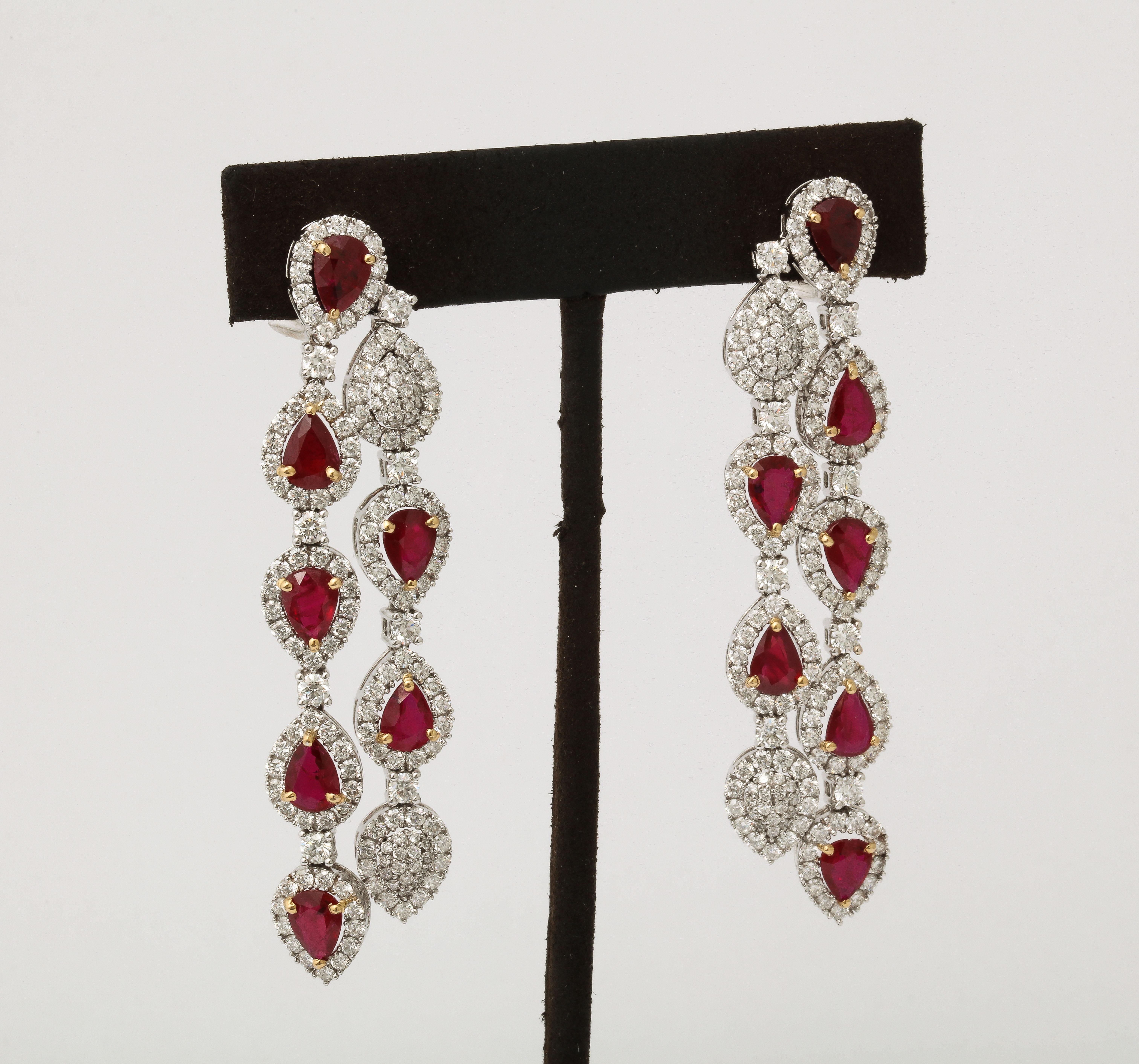 Ruby and Diamond Chandelier Drop Earrings In New Condition For Sale In New York, NY