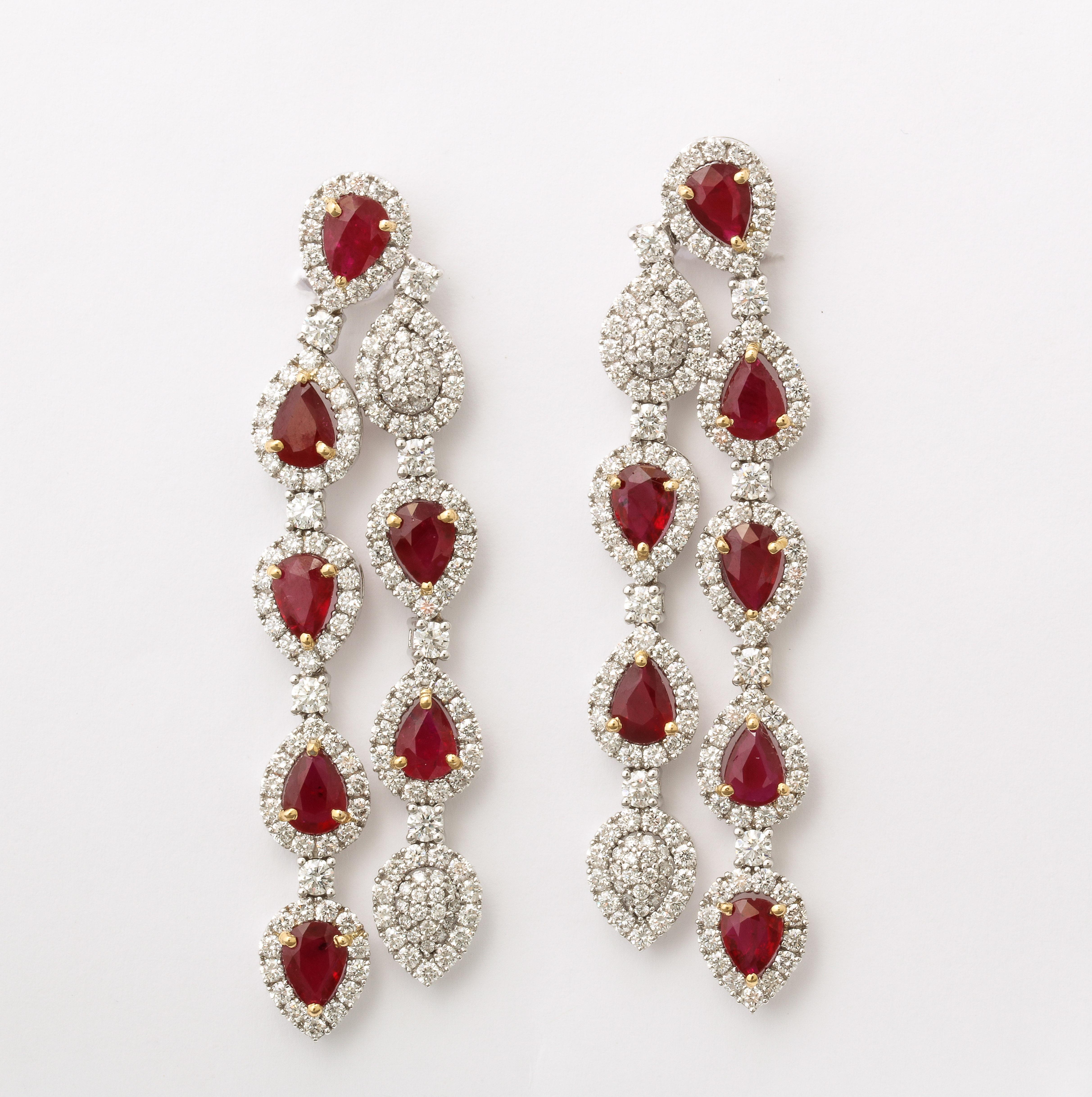 Women's Ruby and Diamond Chandelier Drop Earrings For Sale