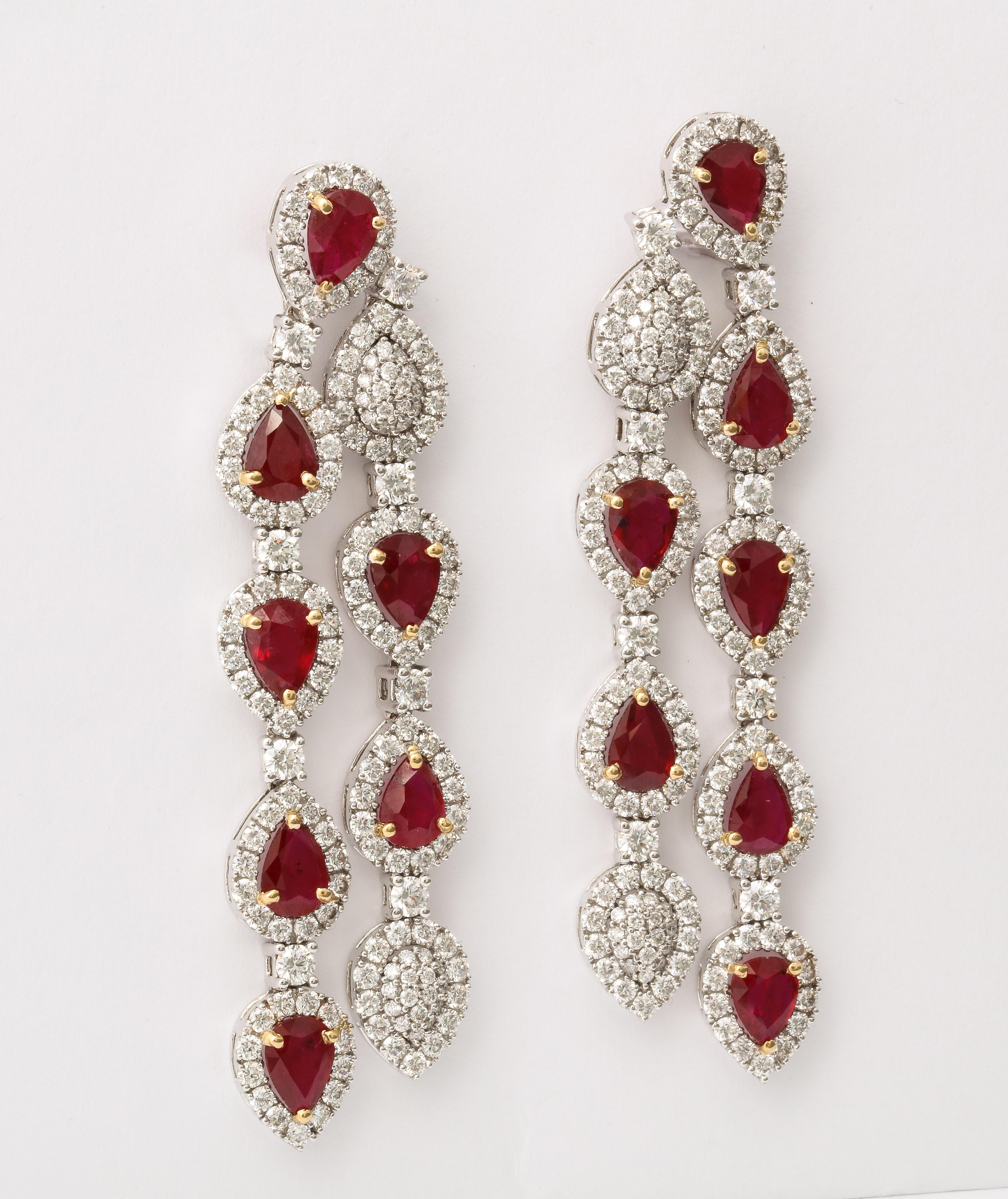 Ruby and Diamond Chandelier Drop Earrings For Sale 1