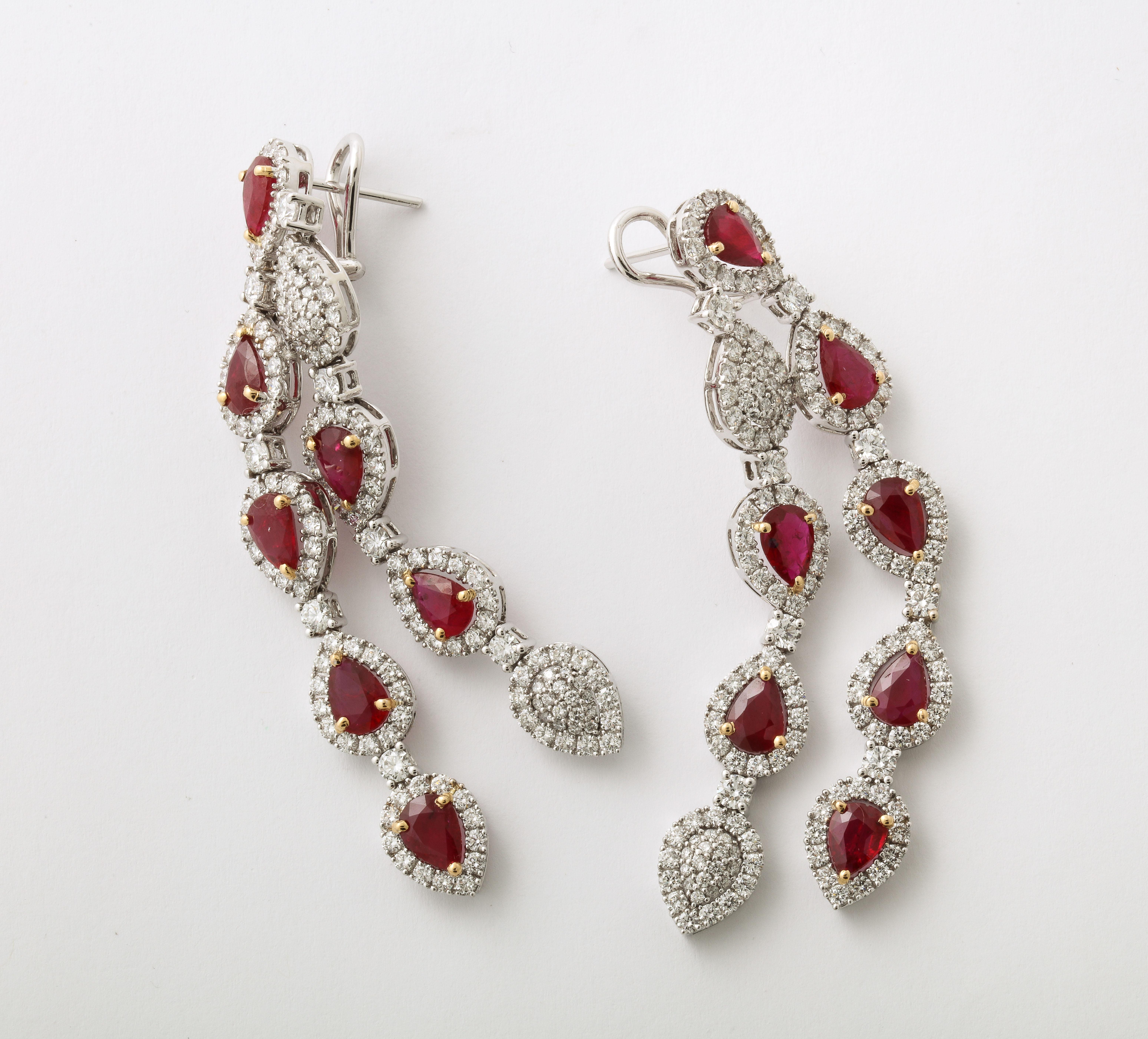 Ruby and Diamond Chandelier Drop Earrings For Sale 3