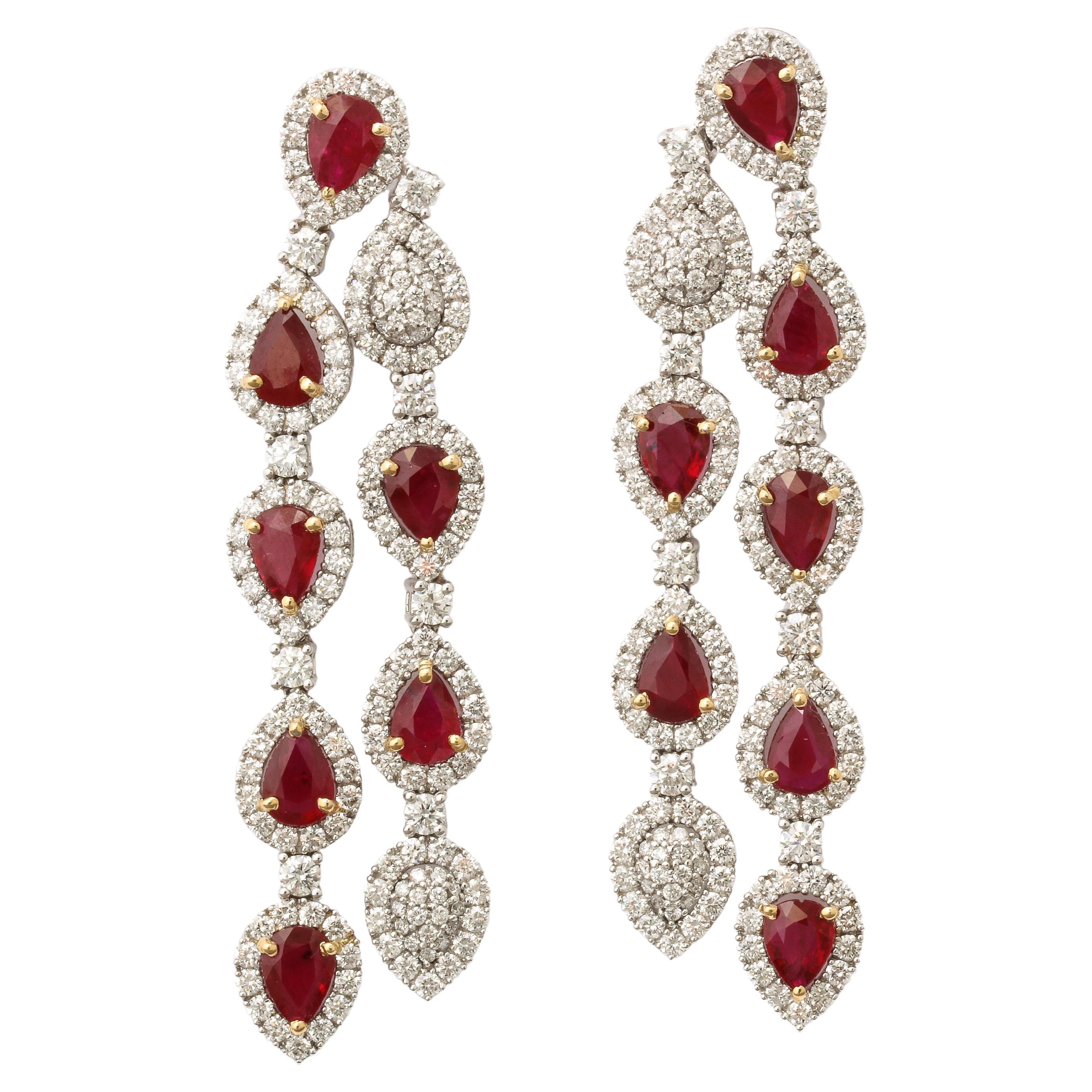 Ruby and Diamond Chandelier Drop Earrings For Sale