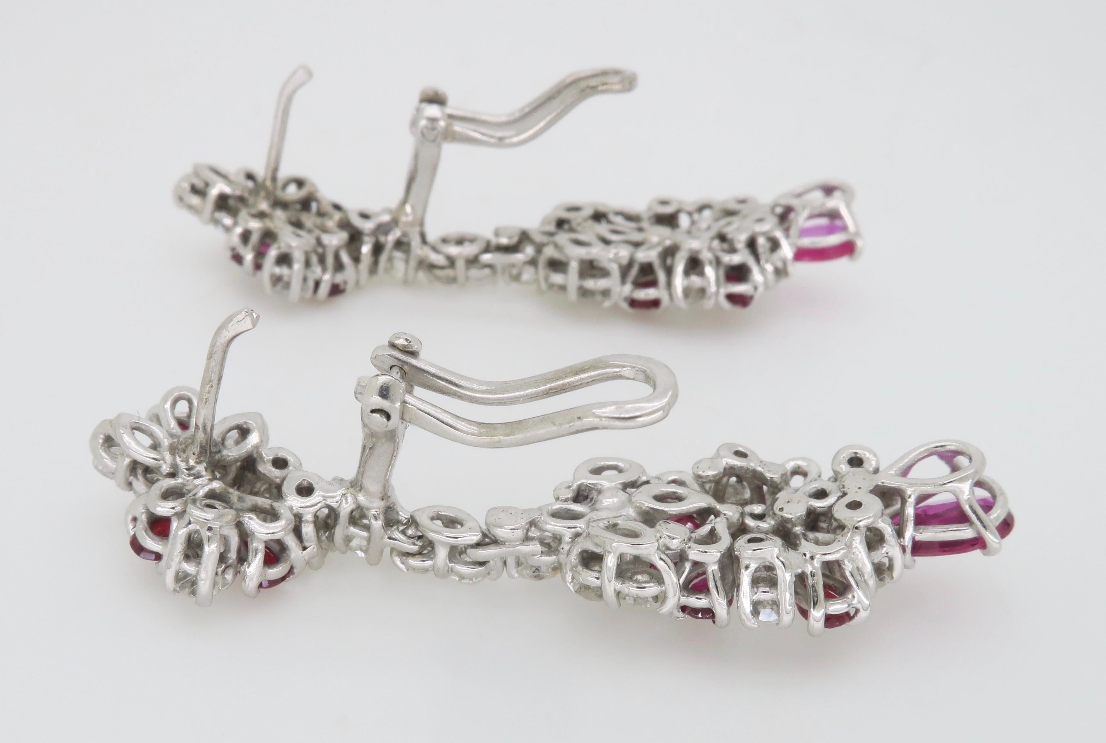Ruby and Diamond Chandelier Drop Earrings Made in 18k White Gold For Sale 2