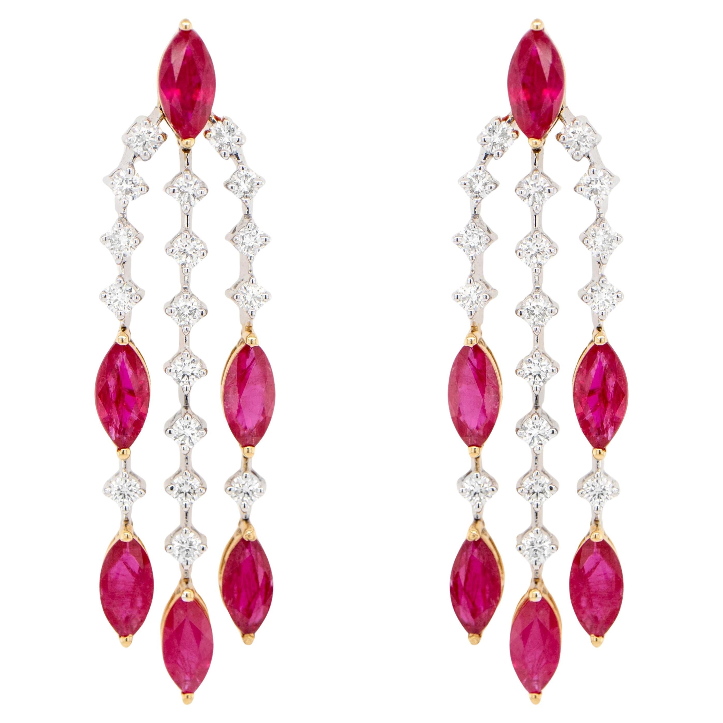 Ruby and Diamond Chandelier Earrings 5.4 Carats 18K Gold