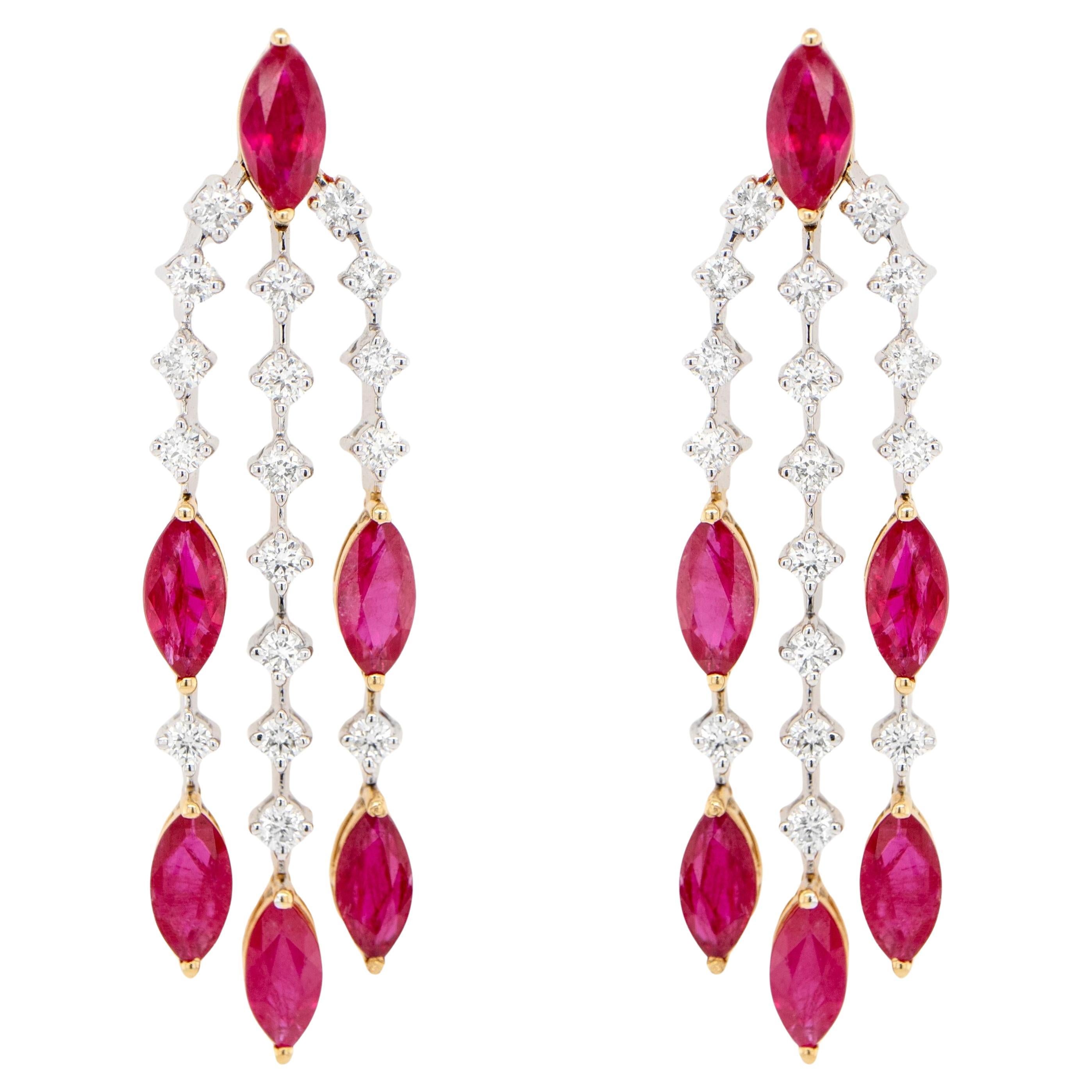 Ruby and Diamond Chandelier Earrings 5.4 Carats 18K Gold
