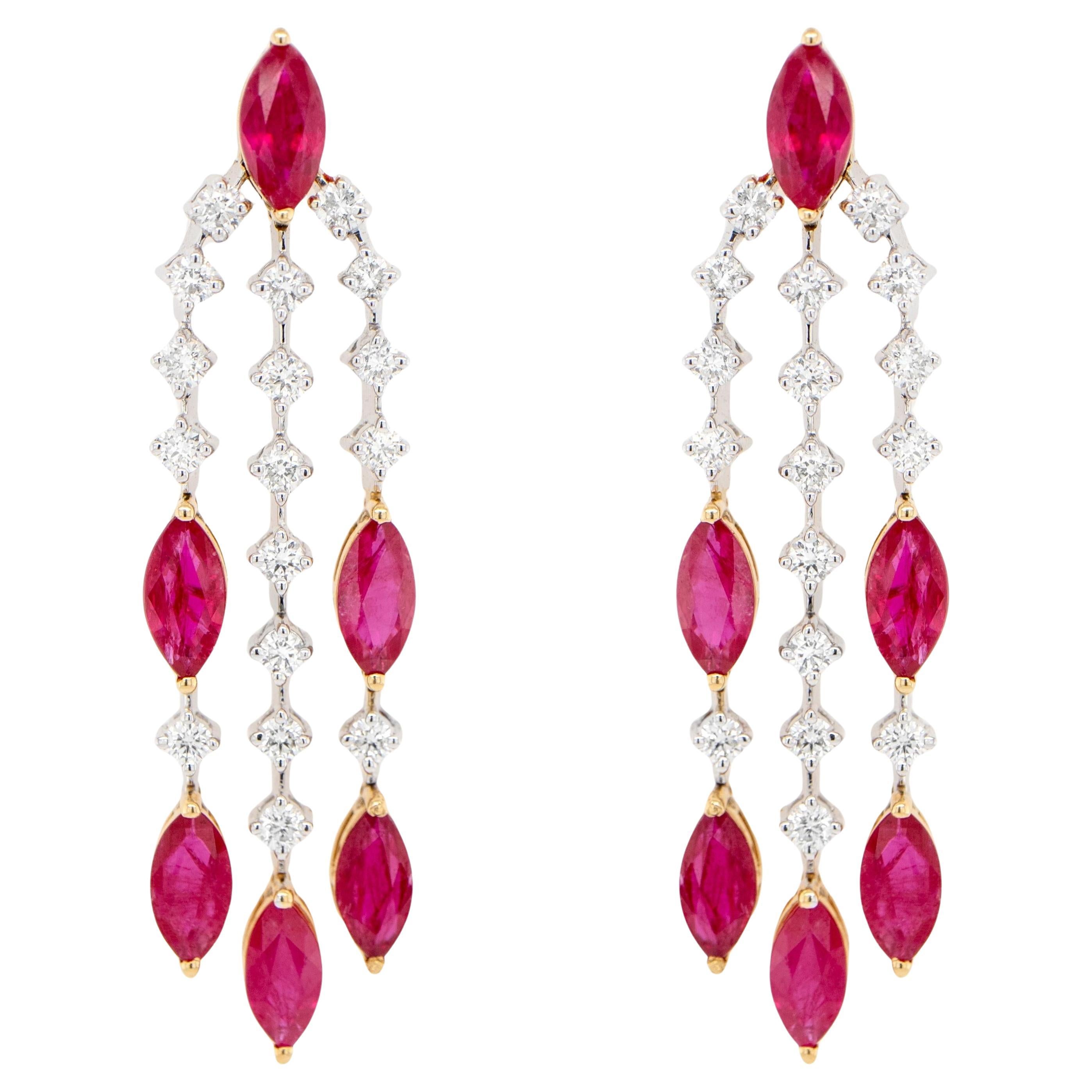 Ruby and Diamond Chandelier Earrings 5.4 Carats 18K Gold