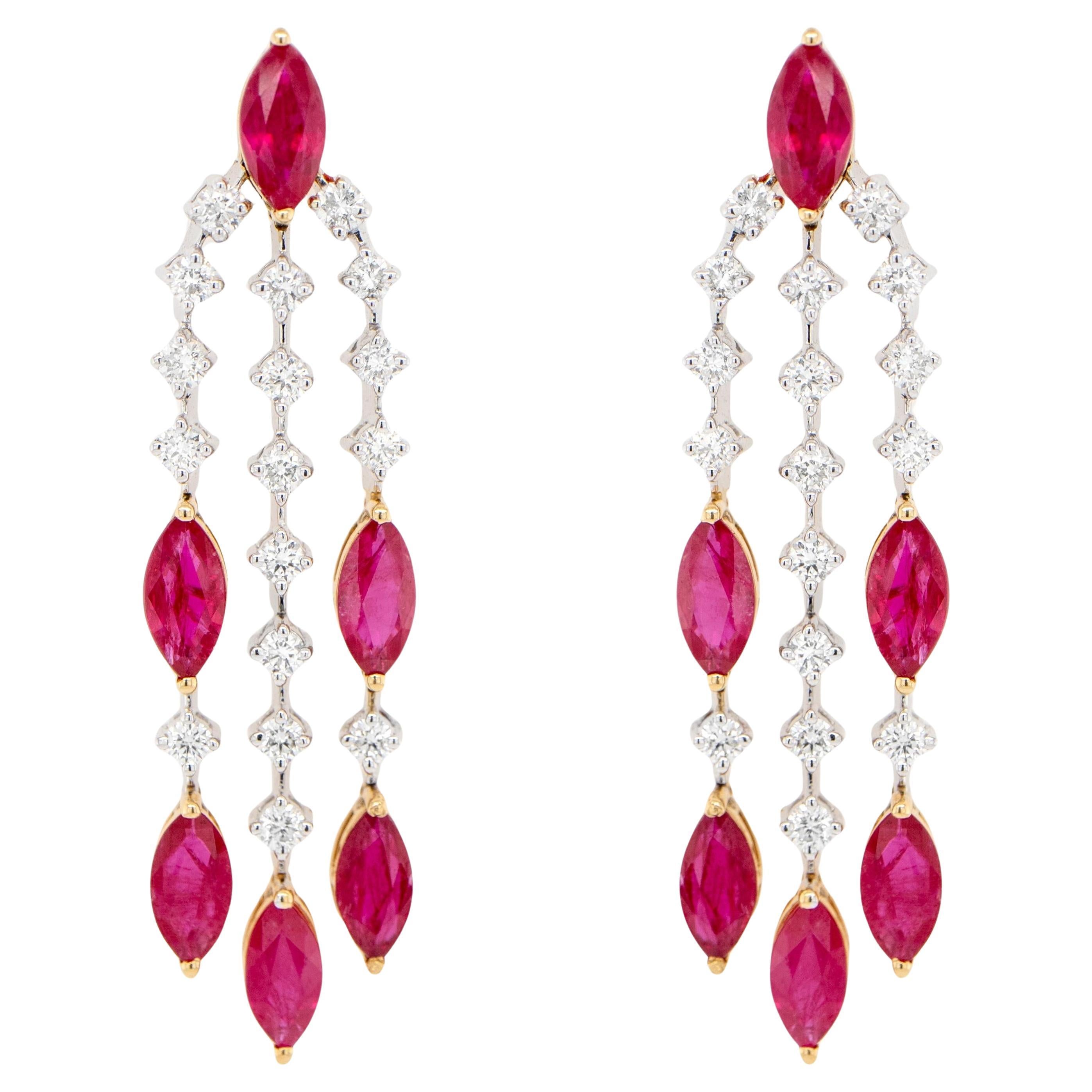 Ruby and Diamond Chandelier Earrings 5.4 Carats 18K Gold