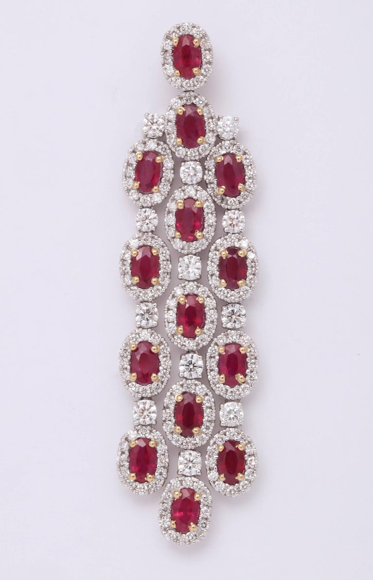 Ruby and Diamond Chandelier Earrings In New Condition For Sale In New York, NY