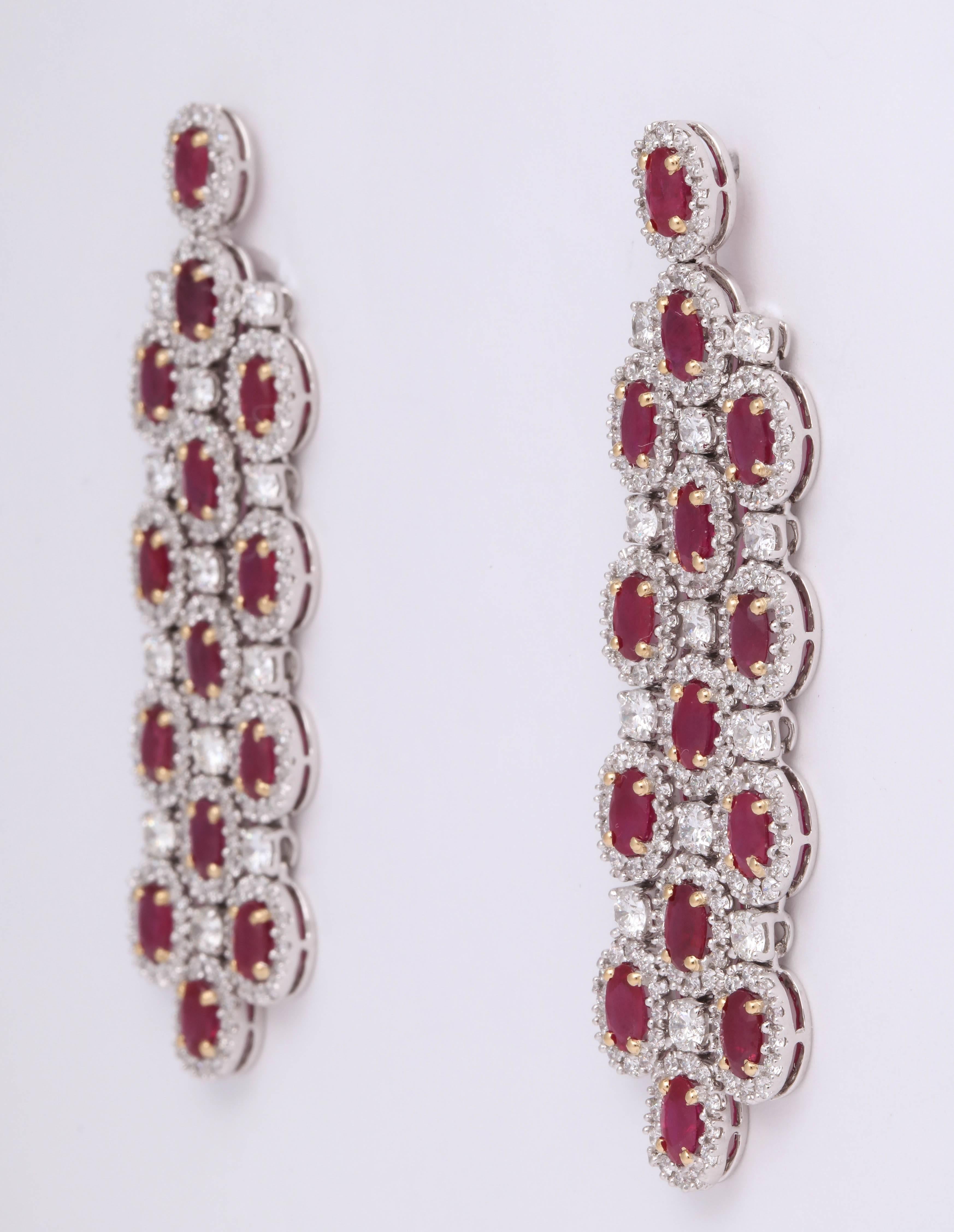  Boucles d'oreilles lustre rubis et diamants Pour femmes 