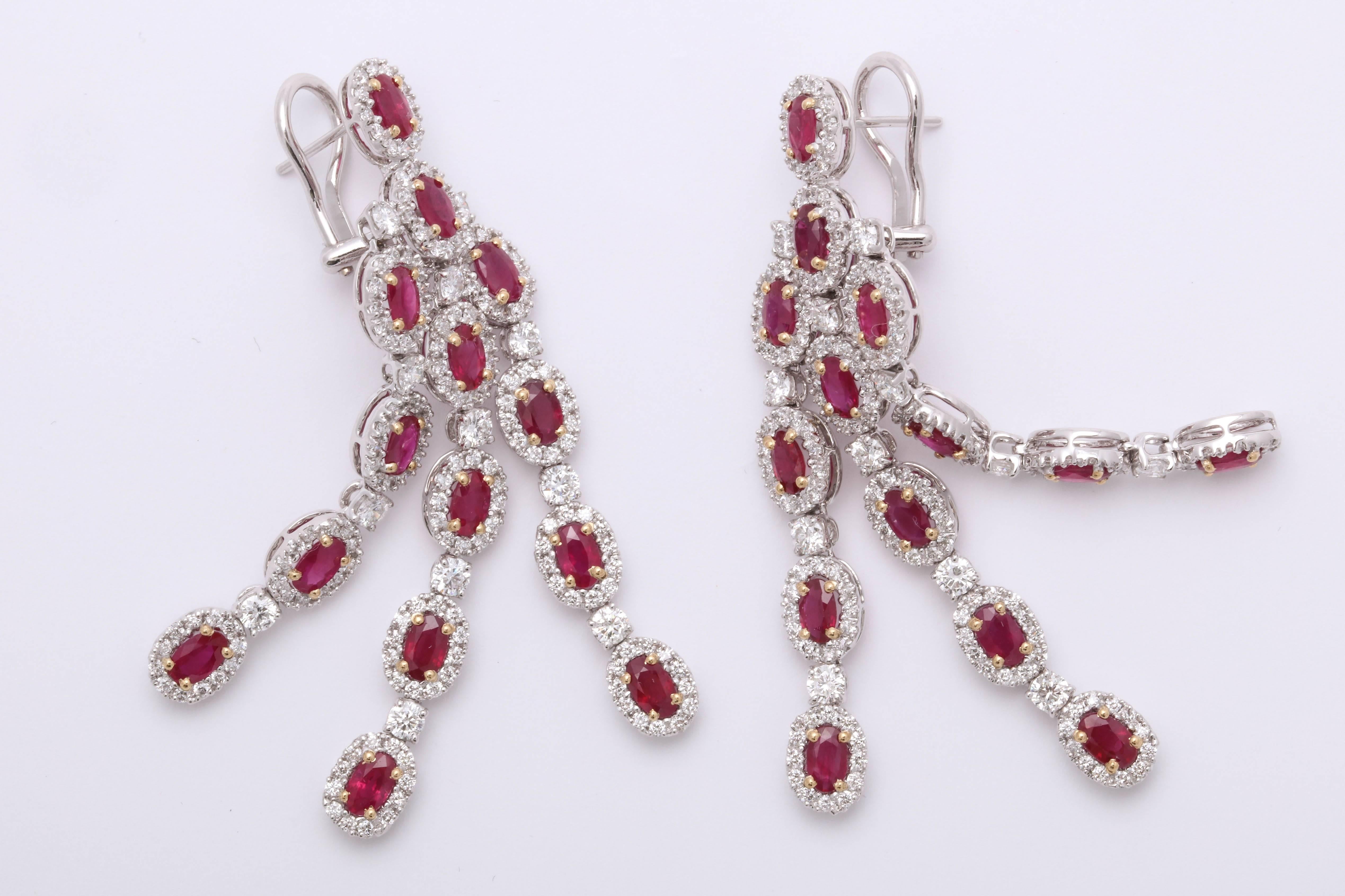 Ruby and Diamond Chandelier Earrings In New Condition In New York, NY