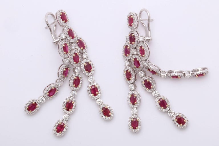 Ruby and Diamond Chandelier Earrings For Sale 2