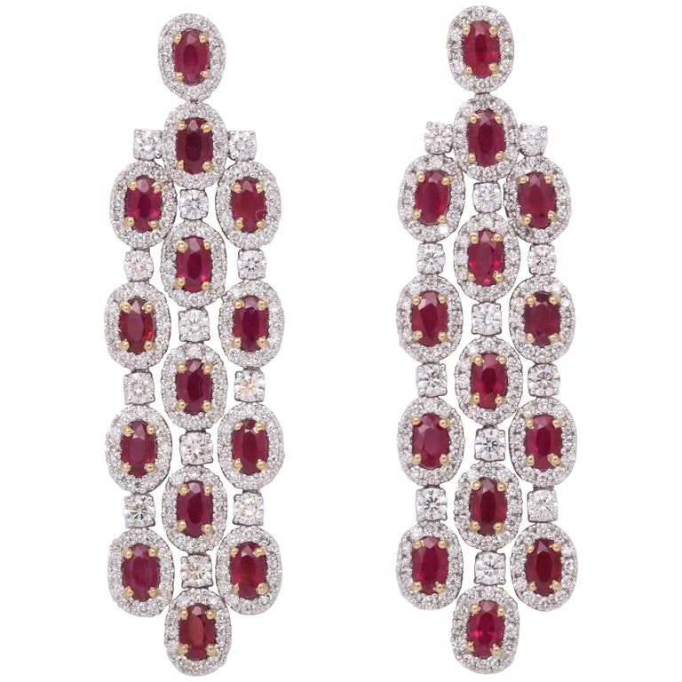Ruby and Diamond Chandelier Earrings For Sale
