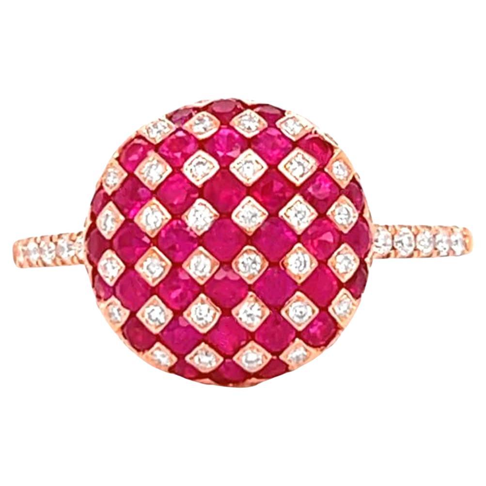 Ruby And Diamond Checker Ball Ring 1.21 Carats 18K Rose Gold For Sale
