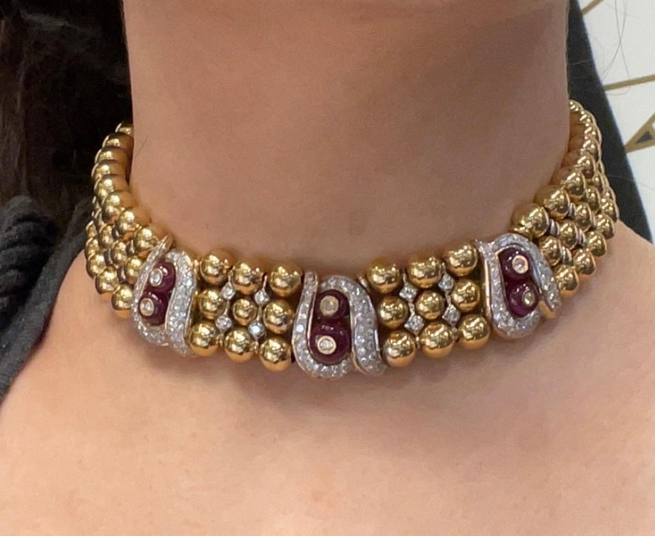 Ruby and Diamond Choker by Elan

A yellow gold bead chocker with 6 ruby beads and 143 round cut diamonds.

Approximate combined ruby weight: 13.00 carats
Approximate combined diamond weight: 3.48 carats
Approximate Length: 12