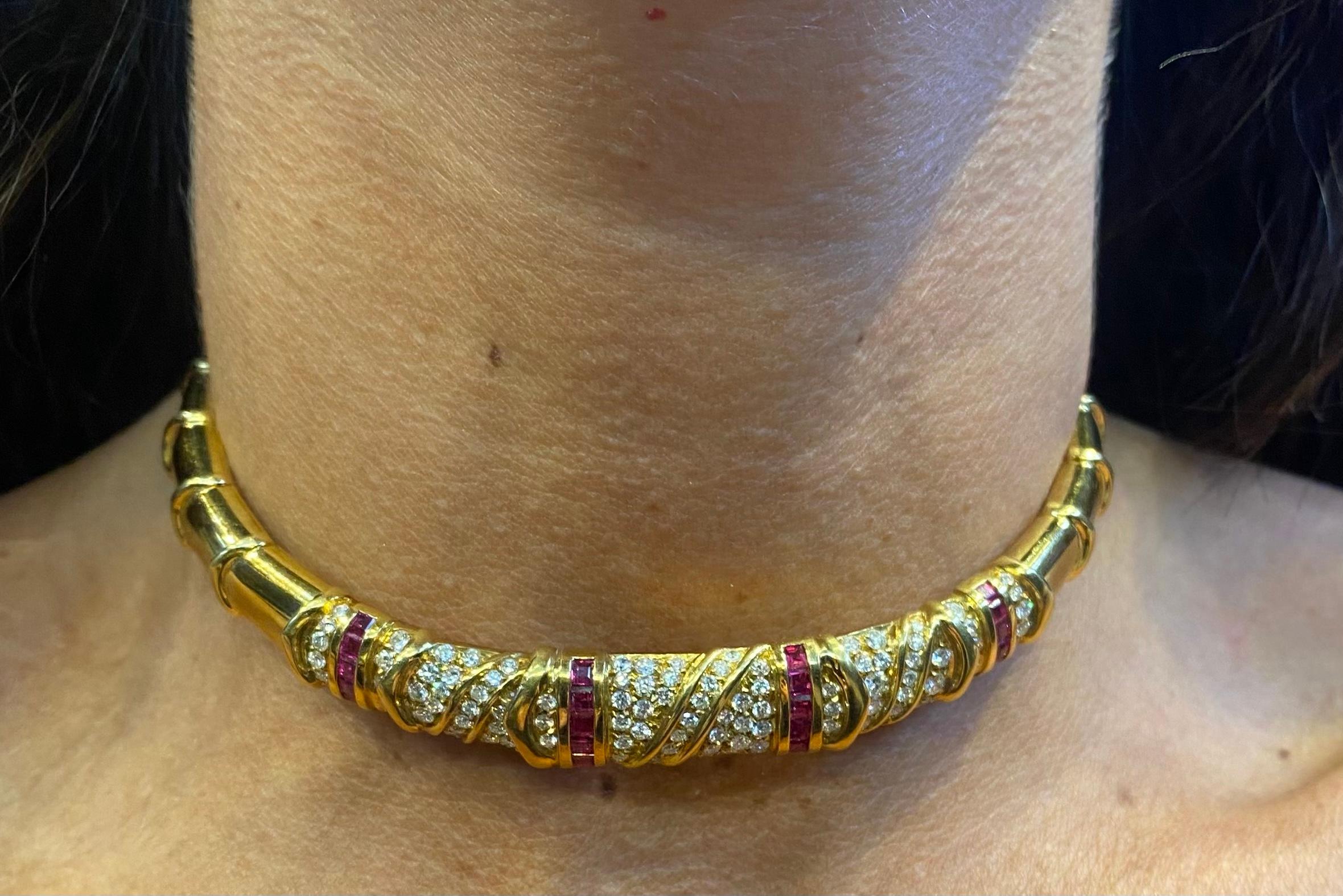 Round Cut Ruby and Diamond Choker For Sale