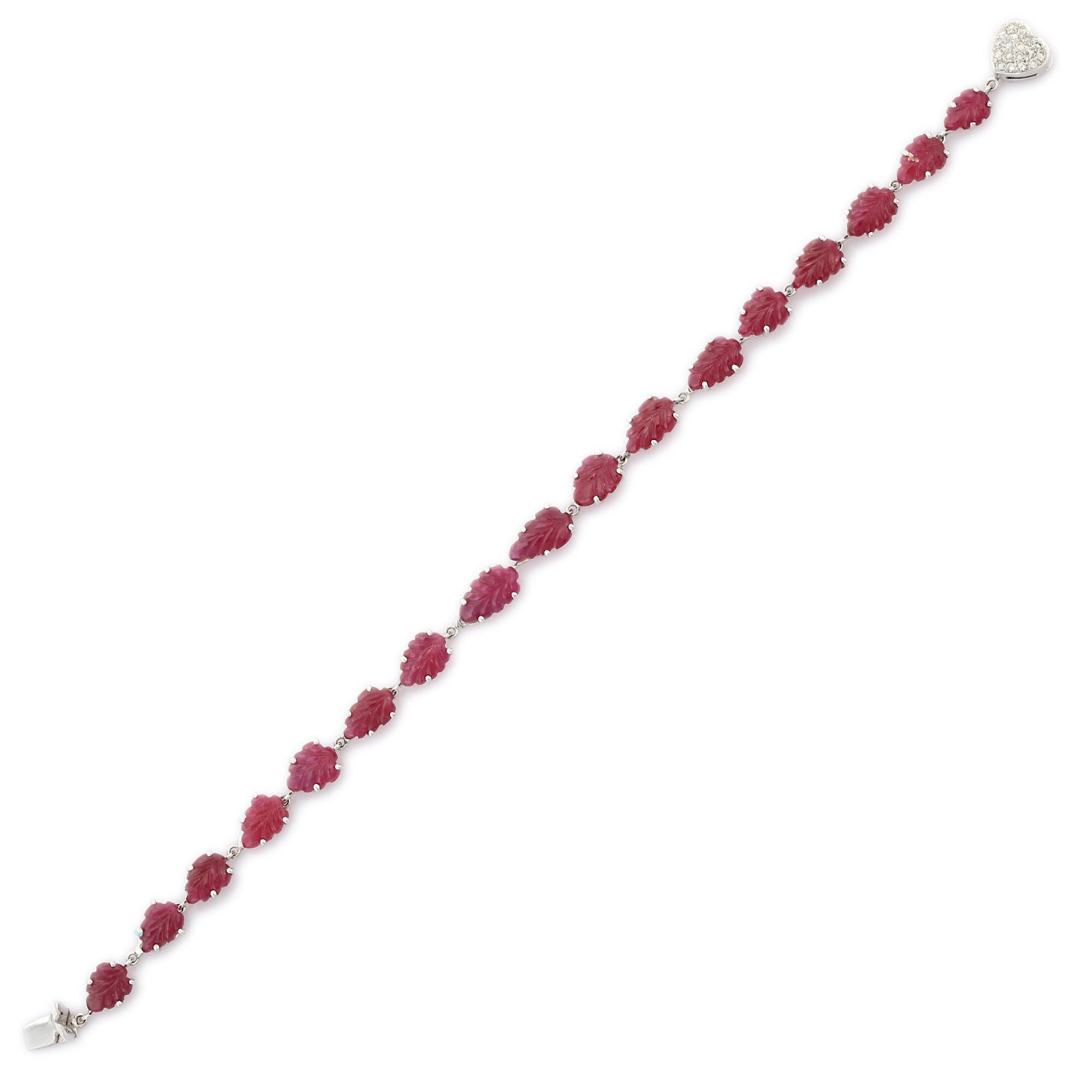Pear Cut Ruby and Diamond Bracelet in 18K White Gold For Sale