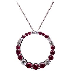 Ruby and Diamond Circle Pendant 18 Karat White Gold