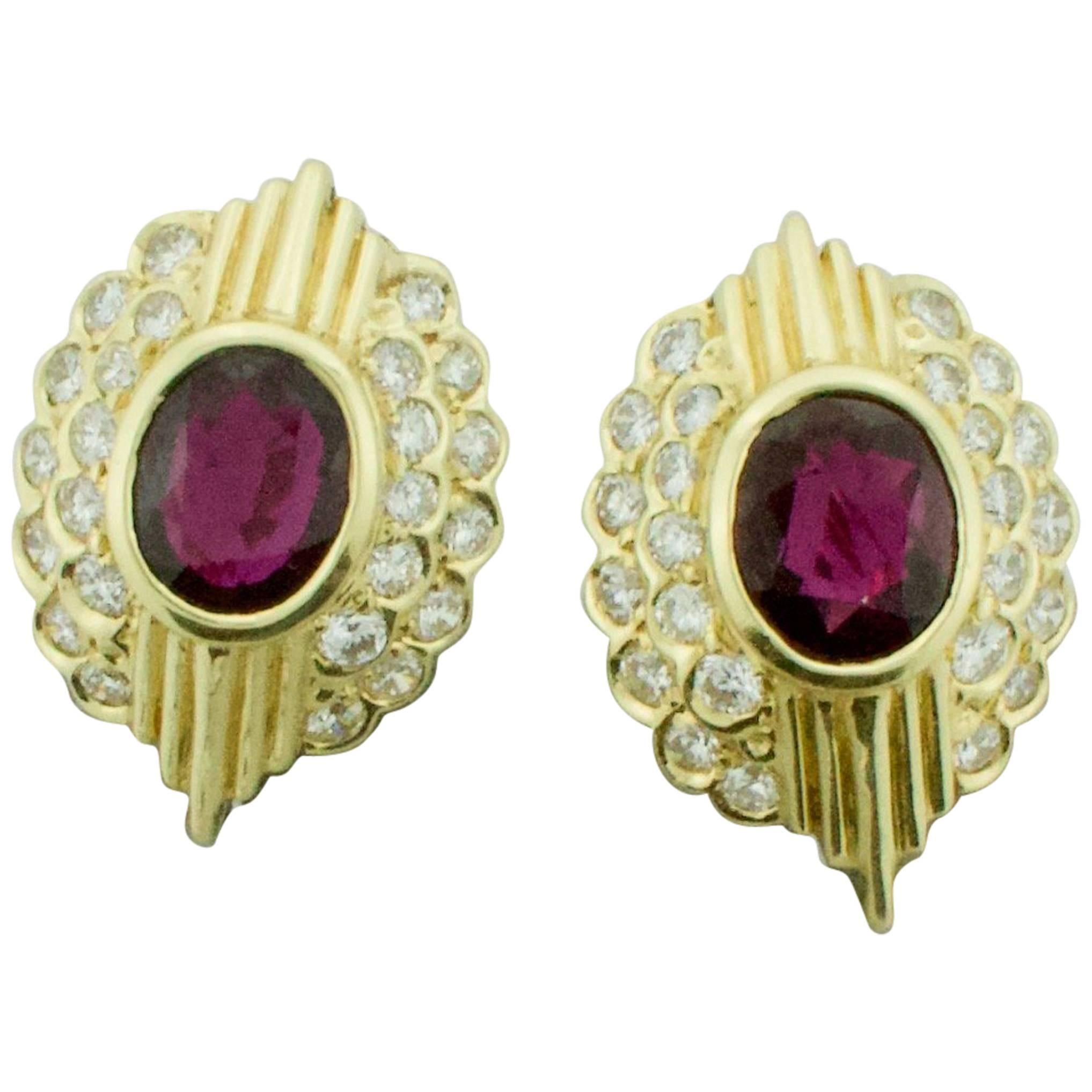 Ruby and Diamond Clip Earrings in 18 Karat '4.50 Carat in Rubies' For Sale