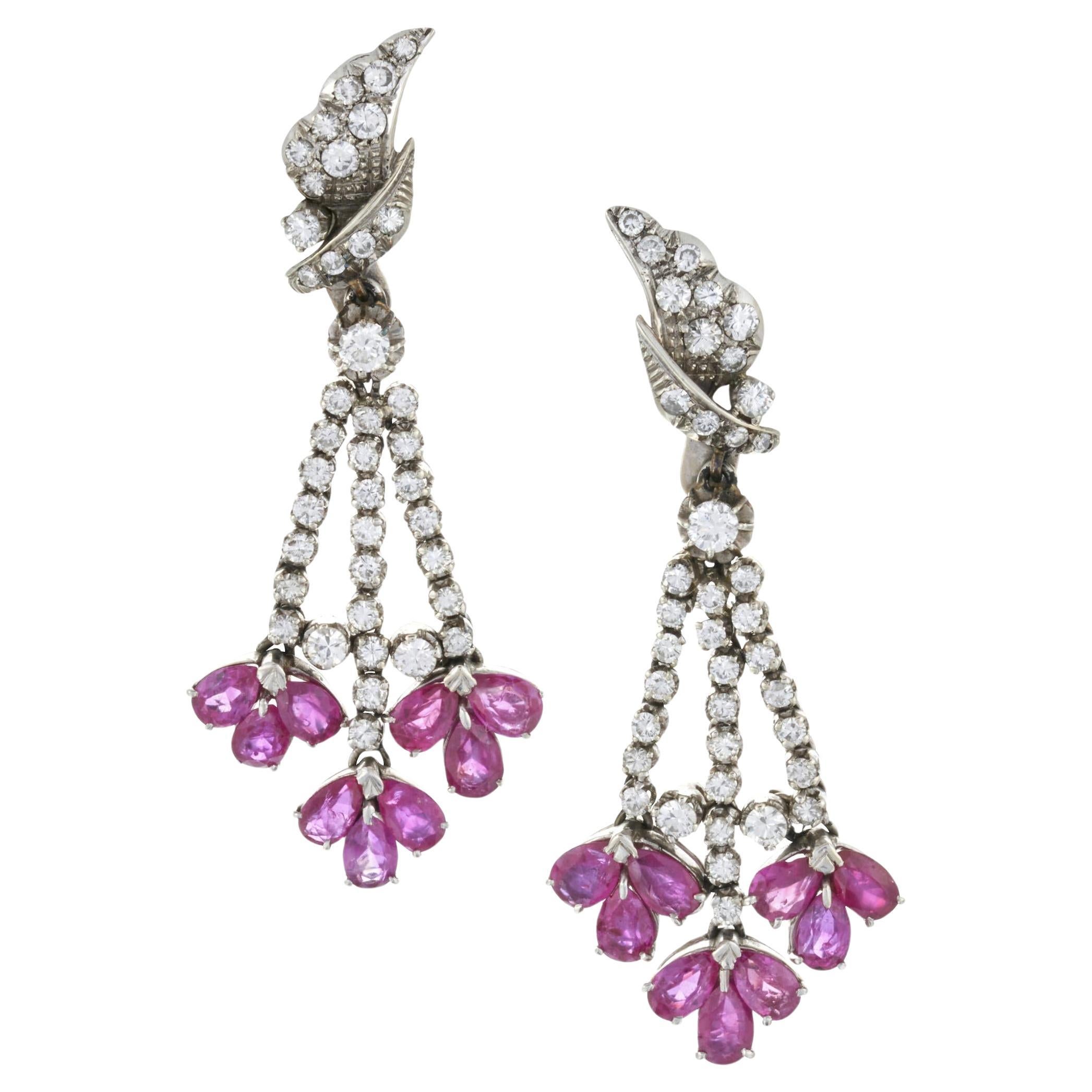 Ruby and Diamond Clip-on Earrings For Sale