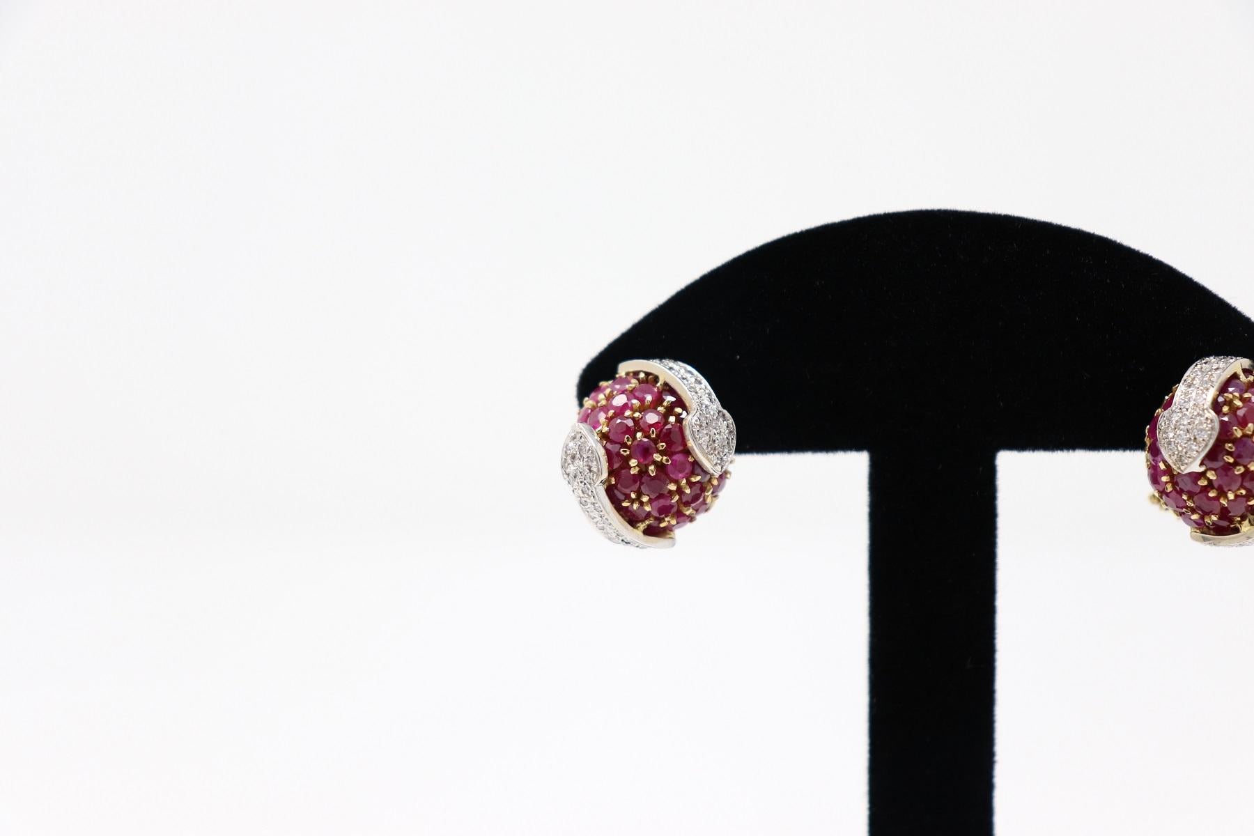 Women's Ruby and Diamond Clip-On Earrings in Yellow and White Gold