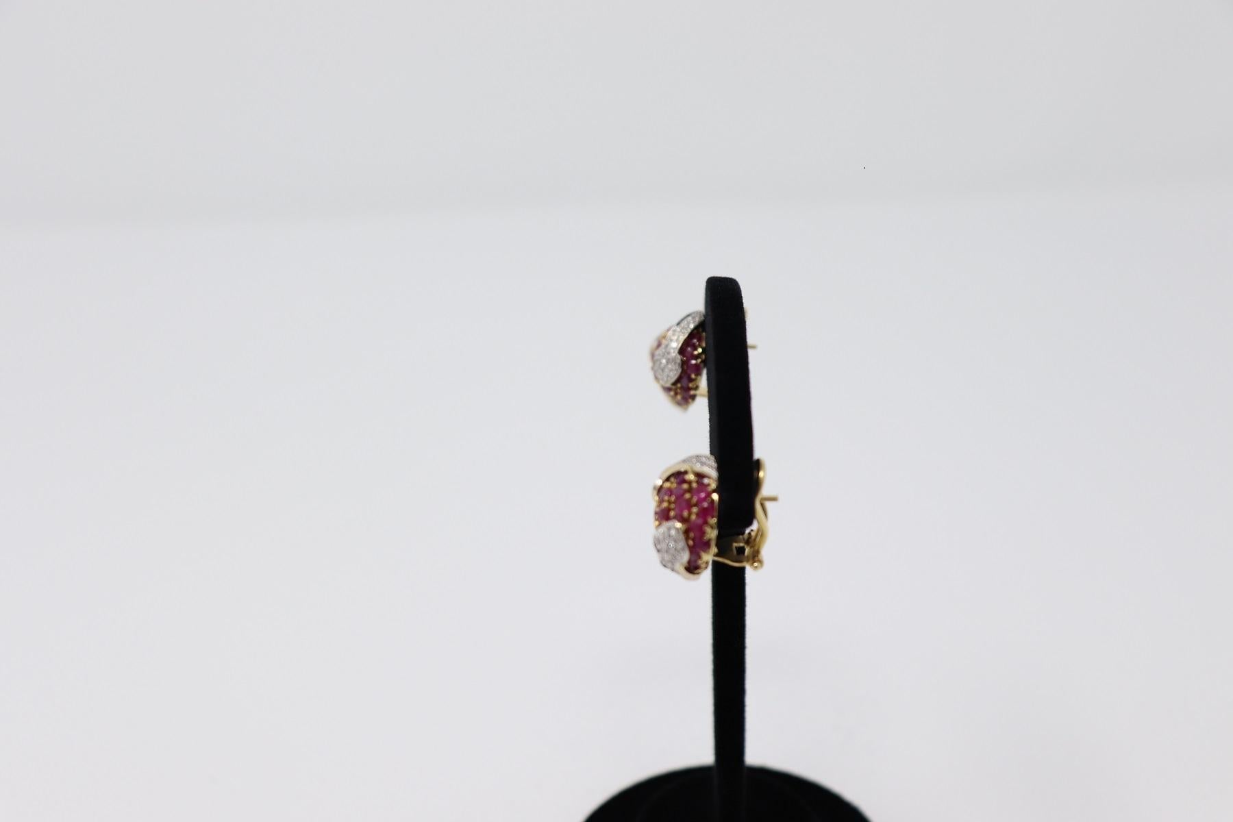 Ruby and Diamond Clip-On Earrings in Yellow and White Gold 2