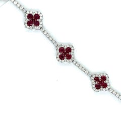 Ruby and Diamond Clover Bracelet Set in 14K Gold.