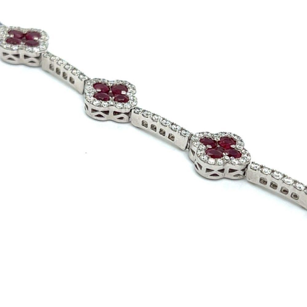 Modern Ruby and Diamond Clover Bracelet Set in 14K Gold. For Sale
