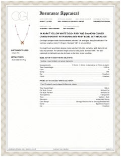 Ruby and Diamond Clover Charm Pendant with Burma Red Ruby Bezel Set Necklace