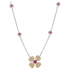 Ruby and Diamond Clover Charm Pendant with Burma Red Ruby Bezel Set Necklace