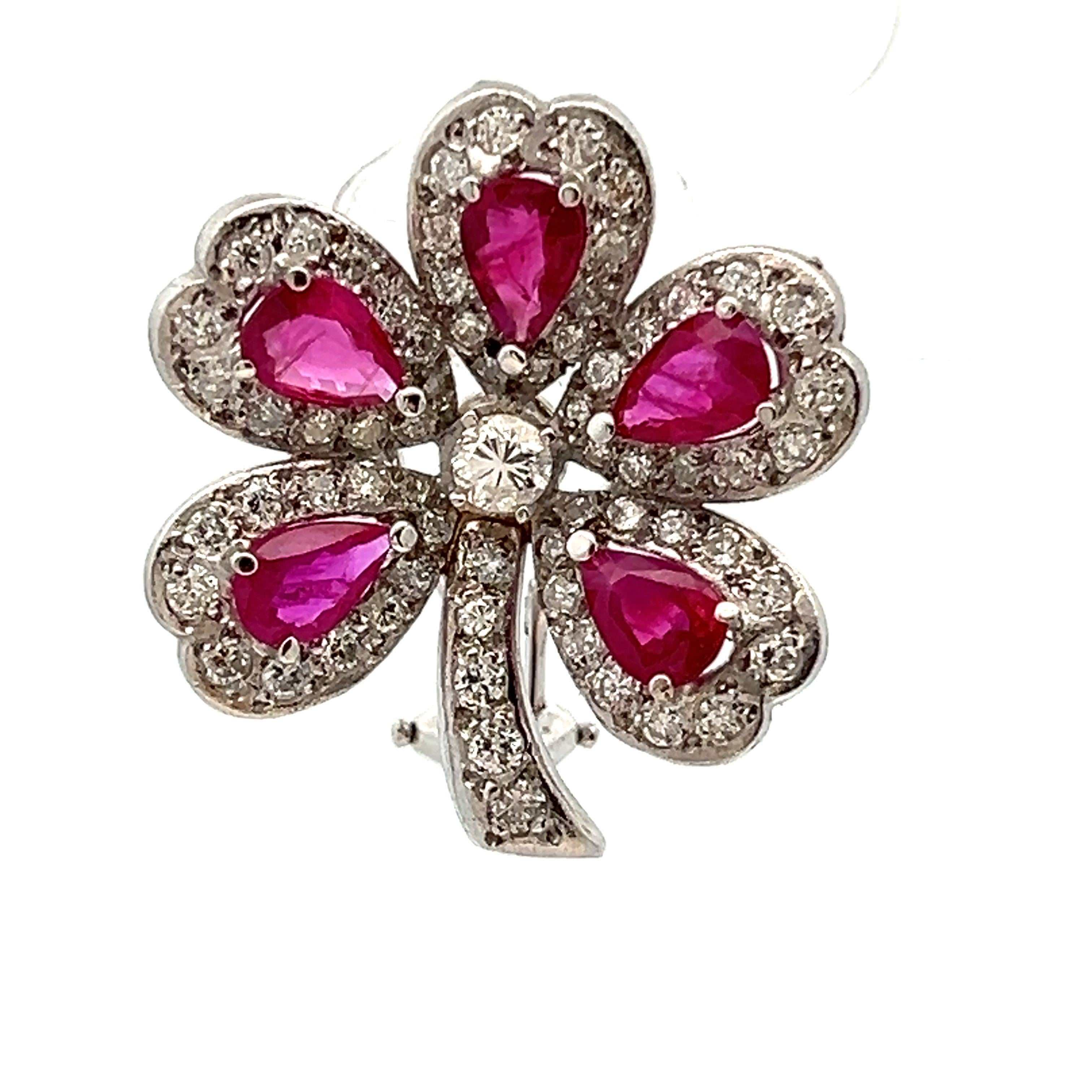 Women's Ruby and Diamond Clover Earrings  For Sale