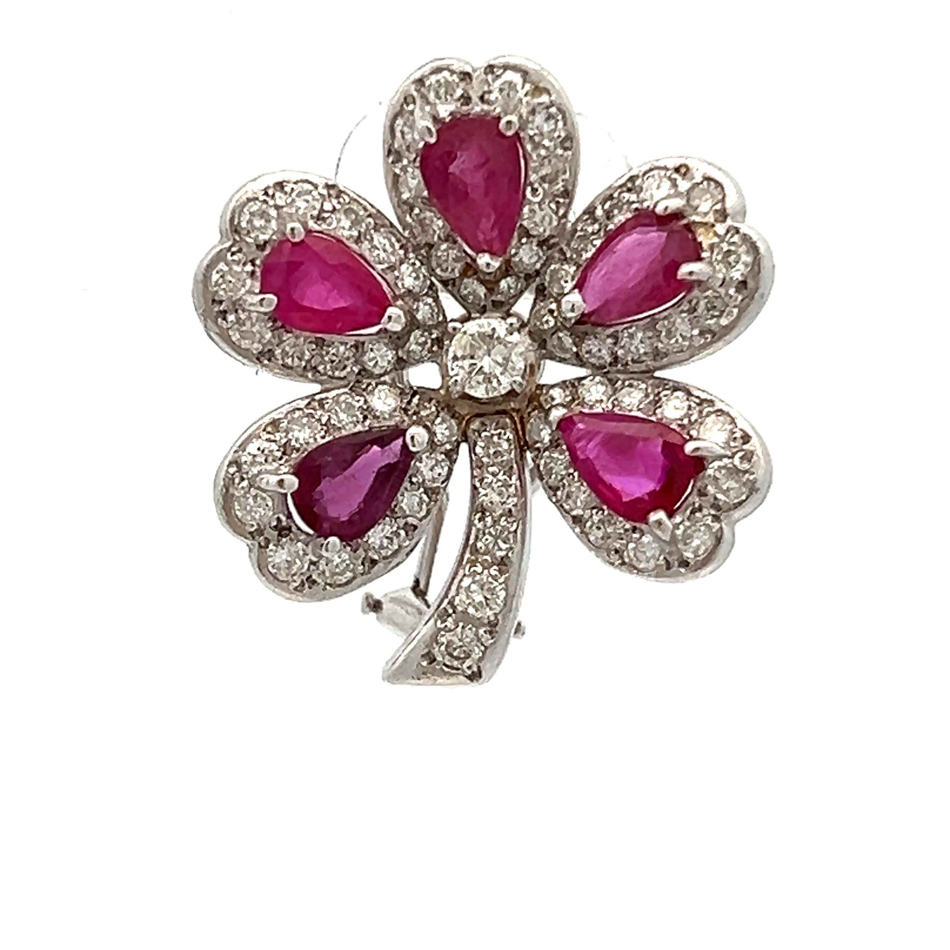 Ruby and Diamond Clover Earrings  For Sale 1
