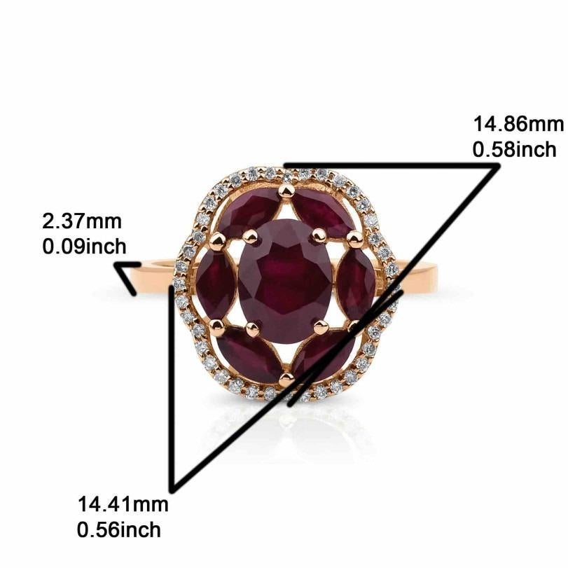 Round Cut Ruby and Diamond Cluster 2.98ct Ring For Sale