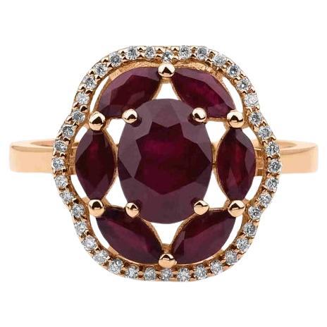 Ruby and Diamond Cluster 2.98ct Ring For Sale