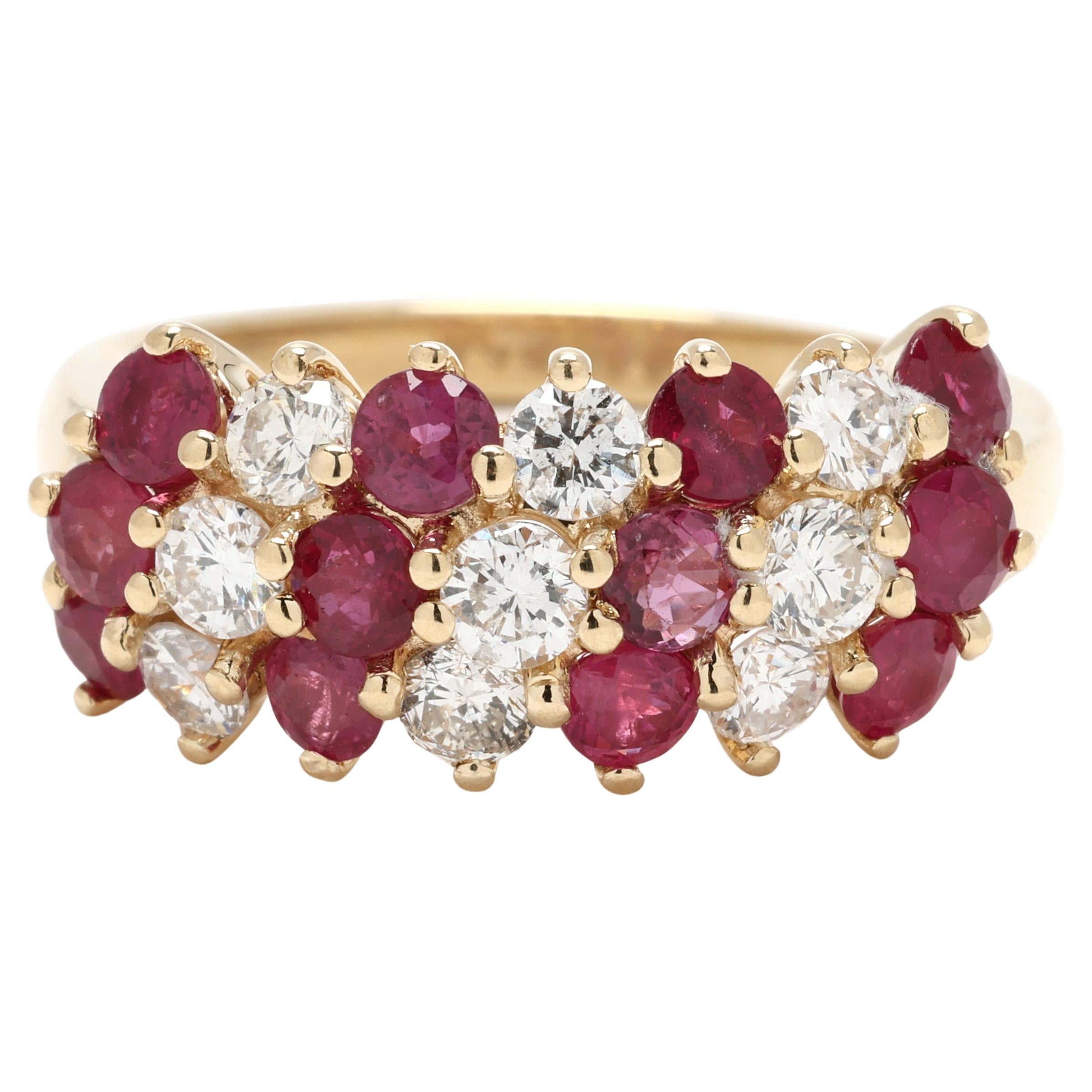 2 ctw Ruby and Diamond Cluster Band Ring, 14k Yellow Gold, Ring Size 6.25