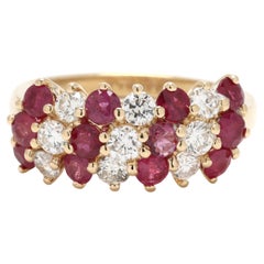 Anillo en racimo de rubíes y diamantes de 2 ctw, oro amarillo de 14k, tamaño del anillo 6,25