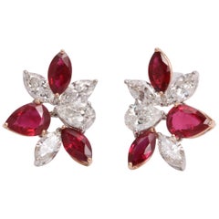 Ruby and Diamond Cluster Earrings