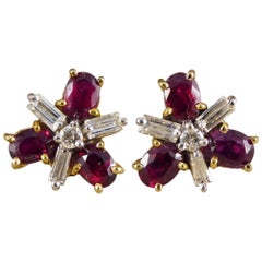 Ruby and Diamond Cluster Earrings in 18 Carat Gold Ruby and Diamond Cluster Earrings in 18 Carat Gold